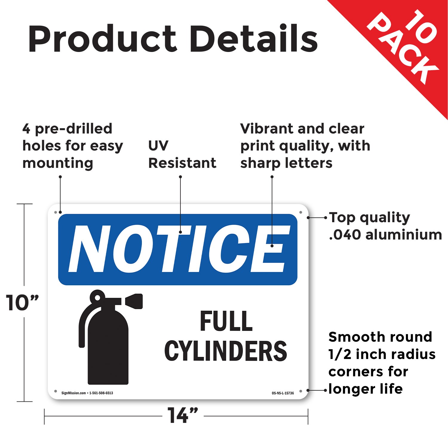 Full Cylinders OSHA Notice Sign Metal, Plastic, Or Decal – 5 or 10 Pack