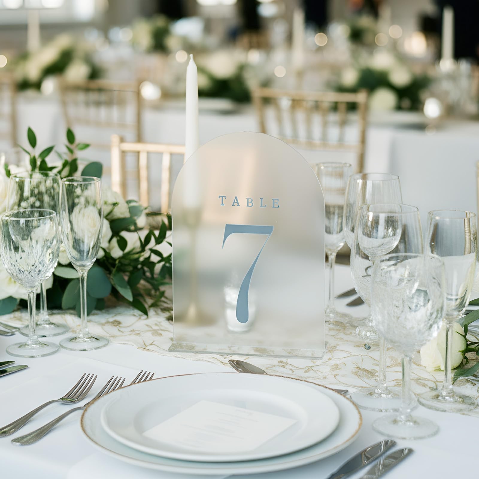 BrightRow 15 Pcs Frosted Arch Wedding Table Numbers with Stands 1-15, 5&Prime;x7&Prime; A…