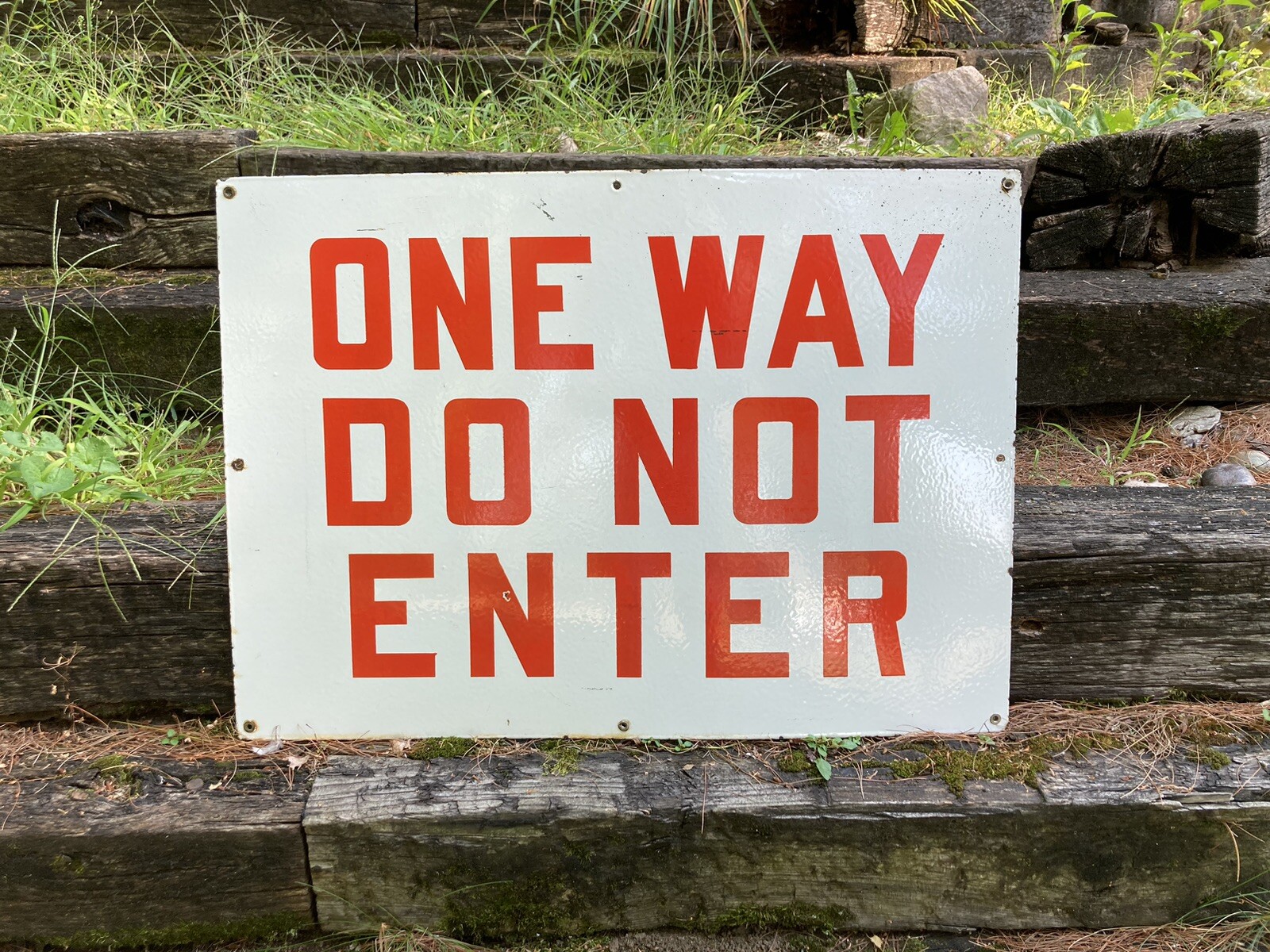 Antique 1950s One Way Do Not Enter Porcelain Sign 28” X 20” Glossy