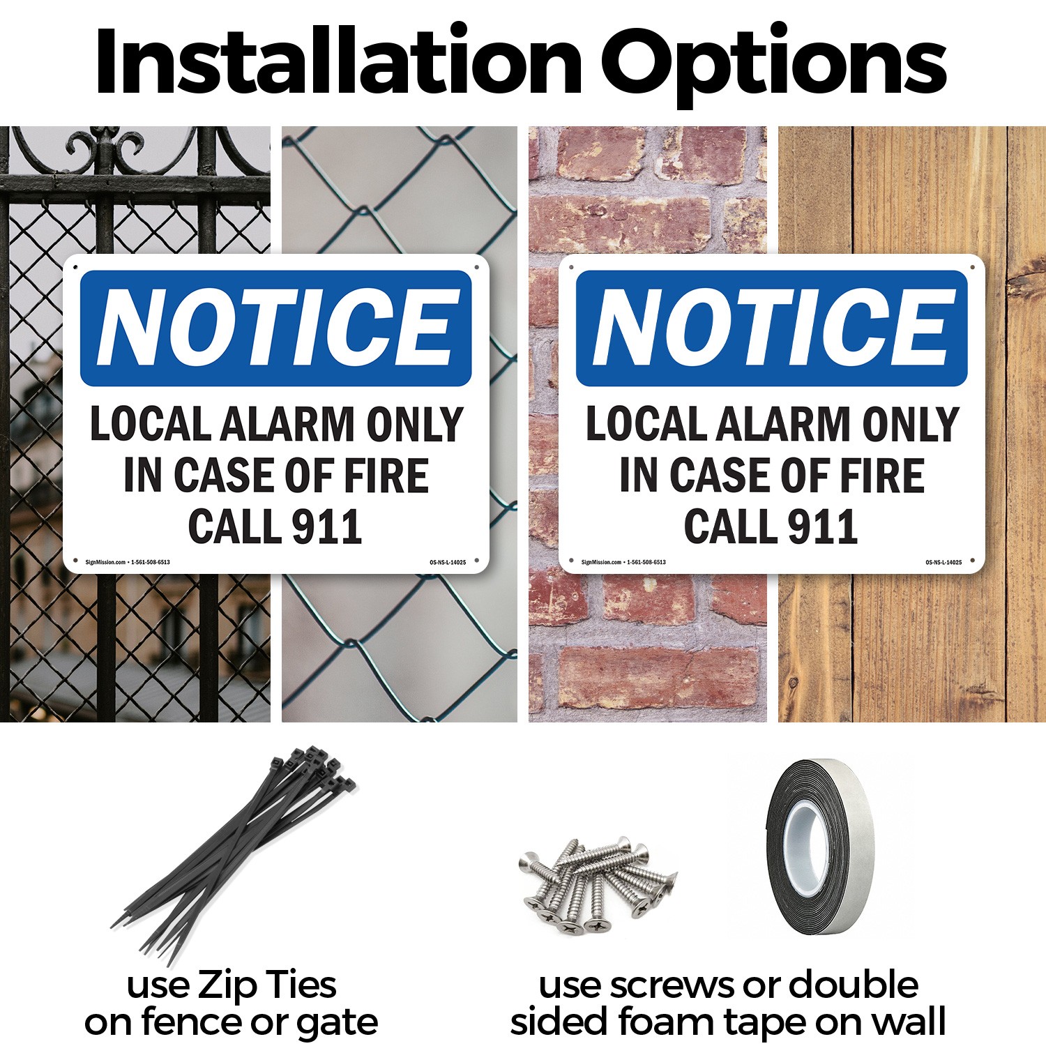 Local Alarm Only In Case Of Fire Call 911 OSHA Notice Sign, Decal 5 or 10 Pack