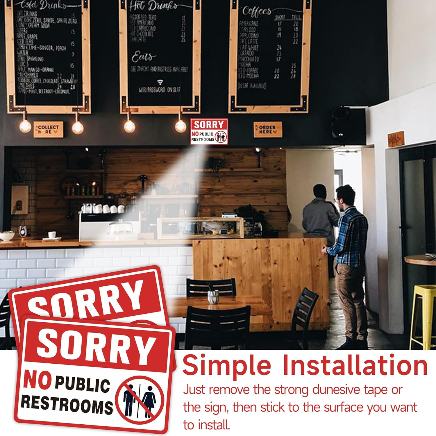 2PCS No Public Restroom Signs for Business, Self Adhesive Weatherproof Vinyl Sor