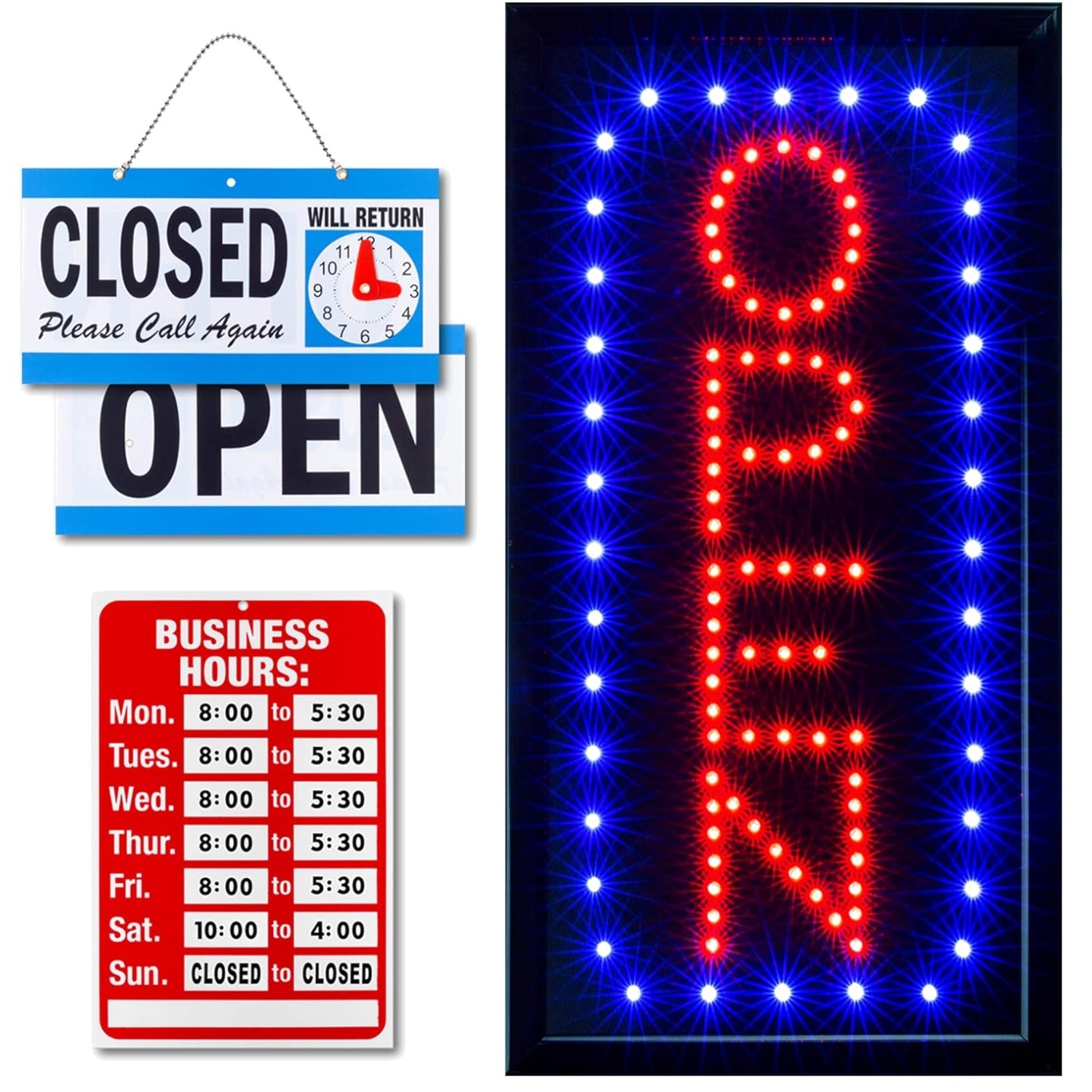 Vertical Neon Sign for Stores: Business Hours Included