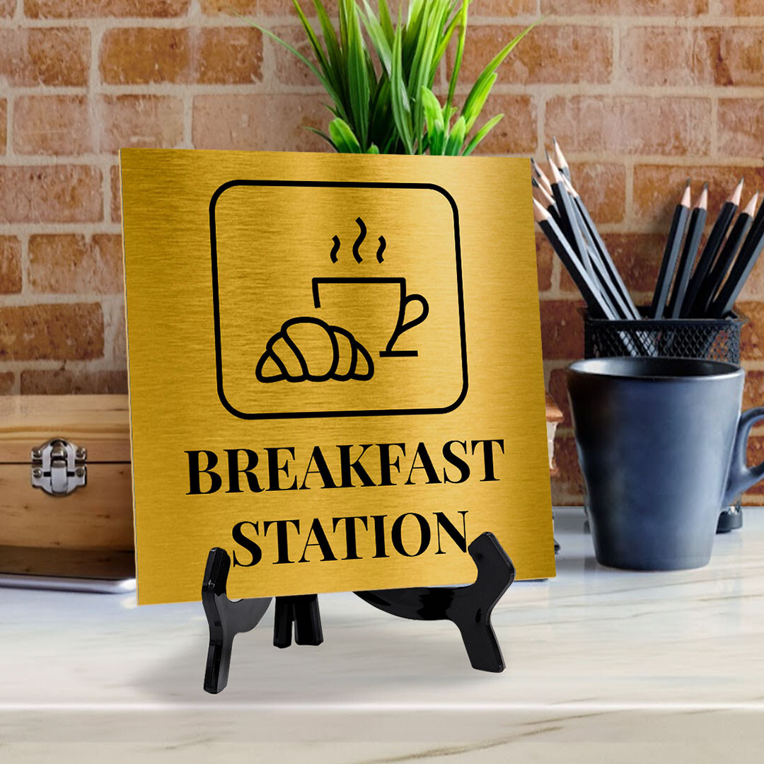 Breakfast Station 5&Prime;x 5&Prime; Square Table Sign With Acrylic Easel