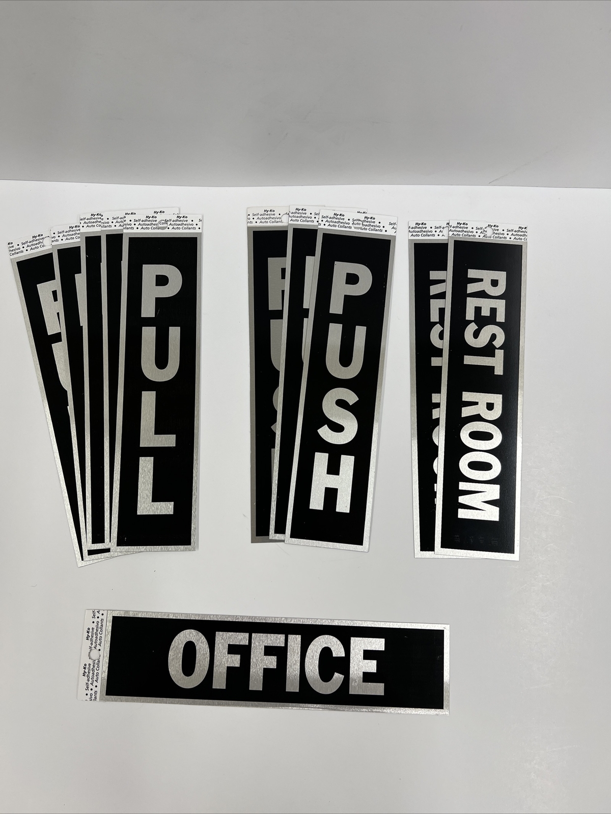 Hy-Ko Self Adhesive Aluminium Sticker Sign 8” X 2” Rest Room, Office, Push, Pull