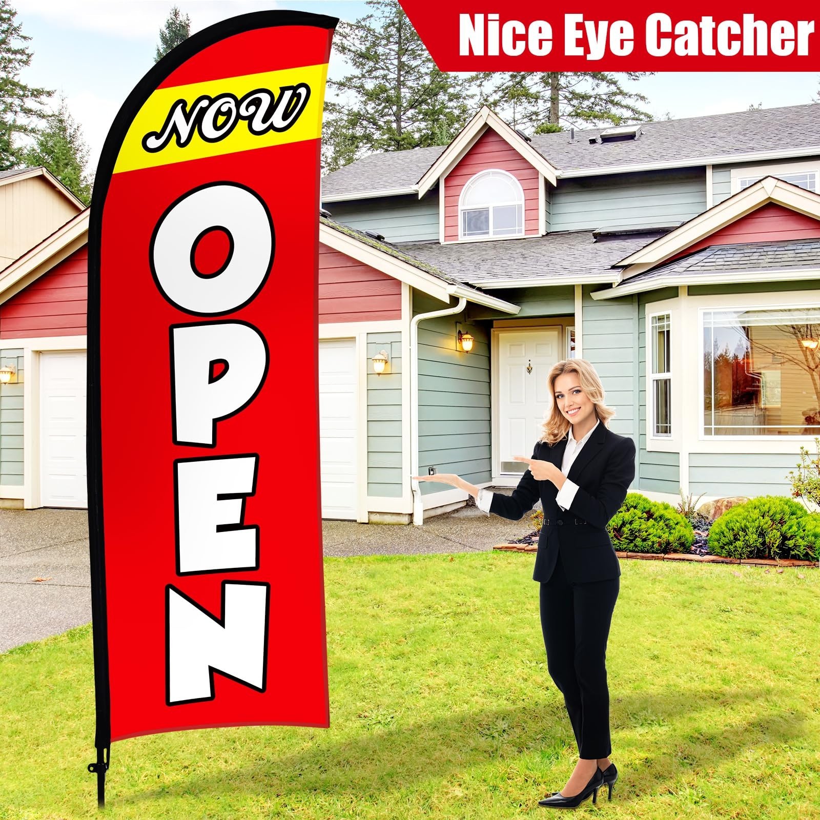 11ft Open Flag Banner for Business Advertising – Feather Flag with Pole & Stake,