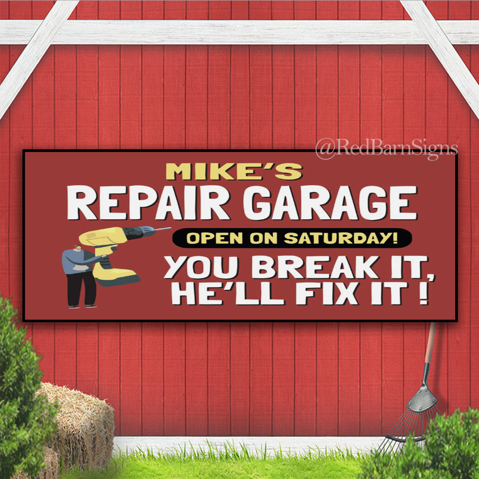 Retro Repair Garage Indoor Outdoor Banner Sign with grommets