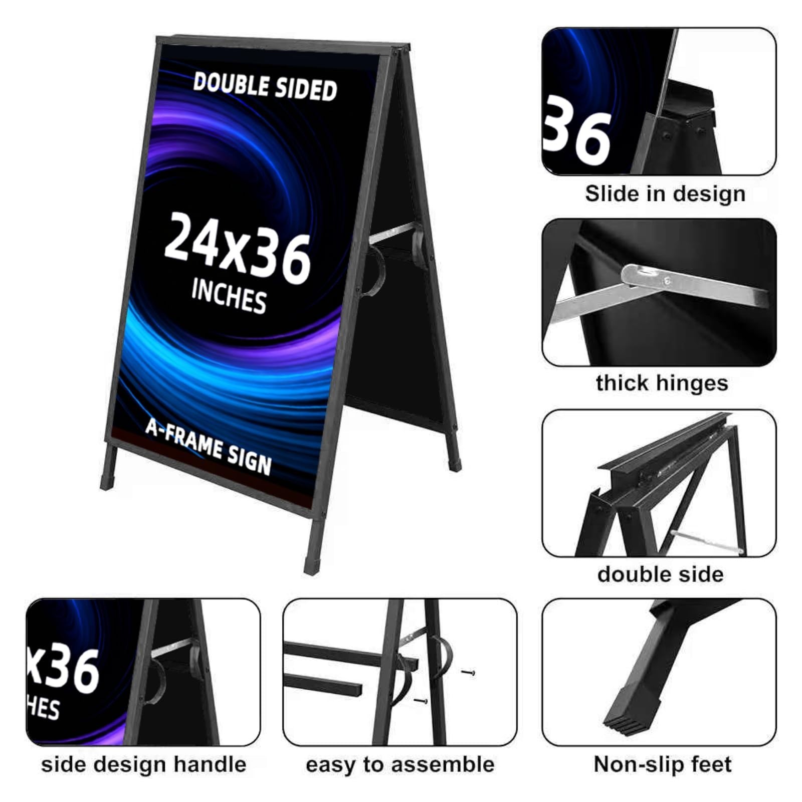 Heavy Duty Folding A-Frame Sidewalk Sign 24×36 Inch Double-Sided Metal Display