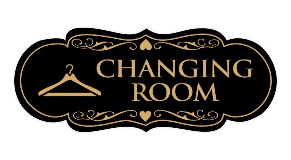 Designer Changing Room Sign Adhesive Tape Mounts Black Gold Large Plaque