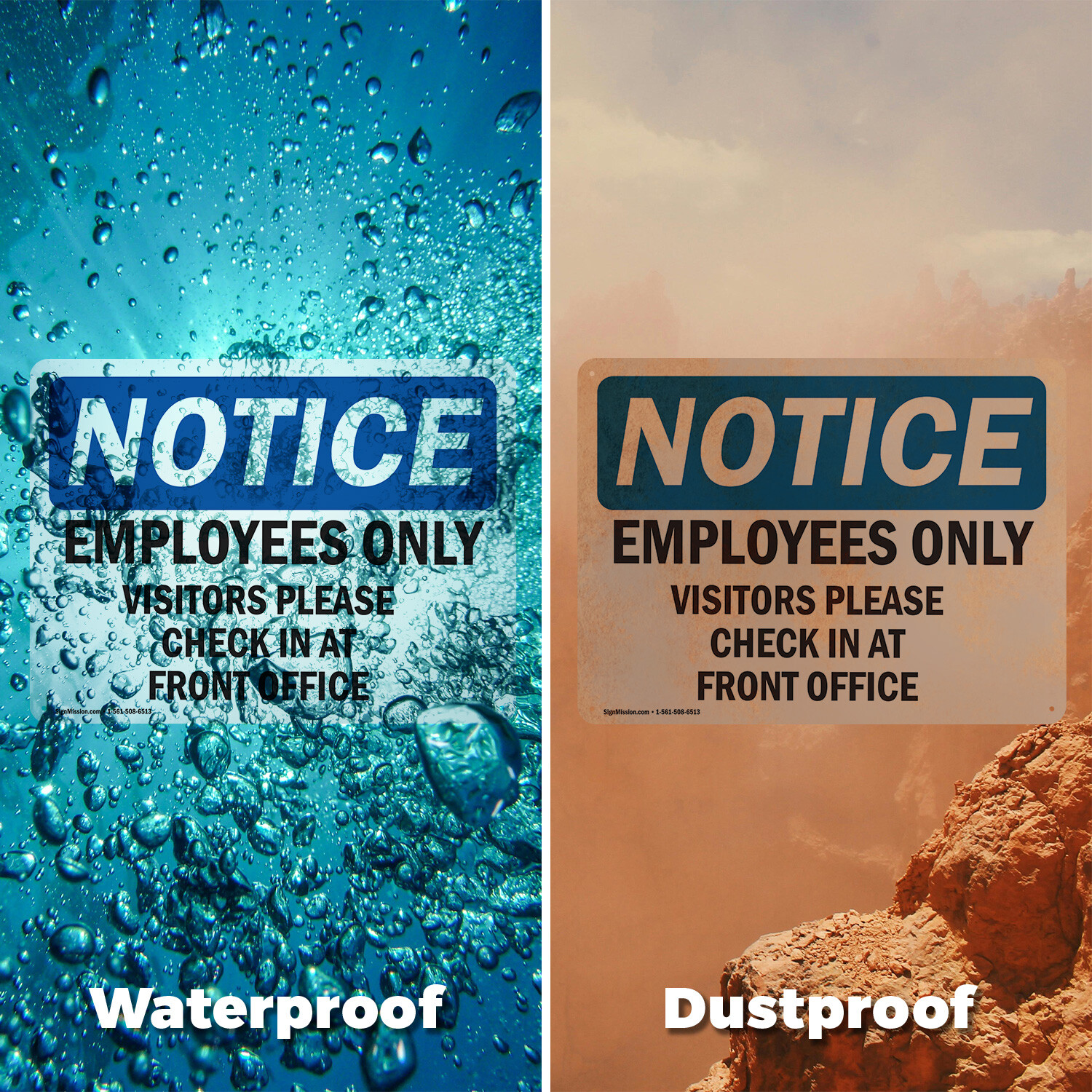 (2 Pack) Employees Only Visitors Please Check In OSHA Notice Sign Decal Metal