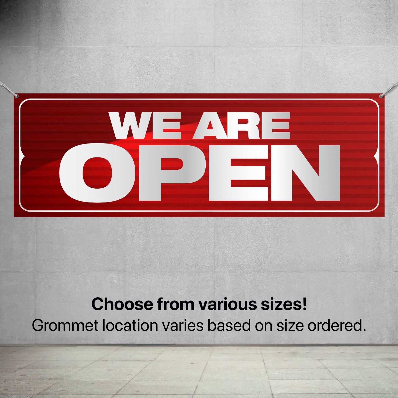 WE ARE OPEN retail business advertising store front vinyl banner sign flag