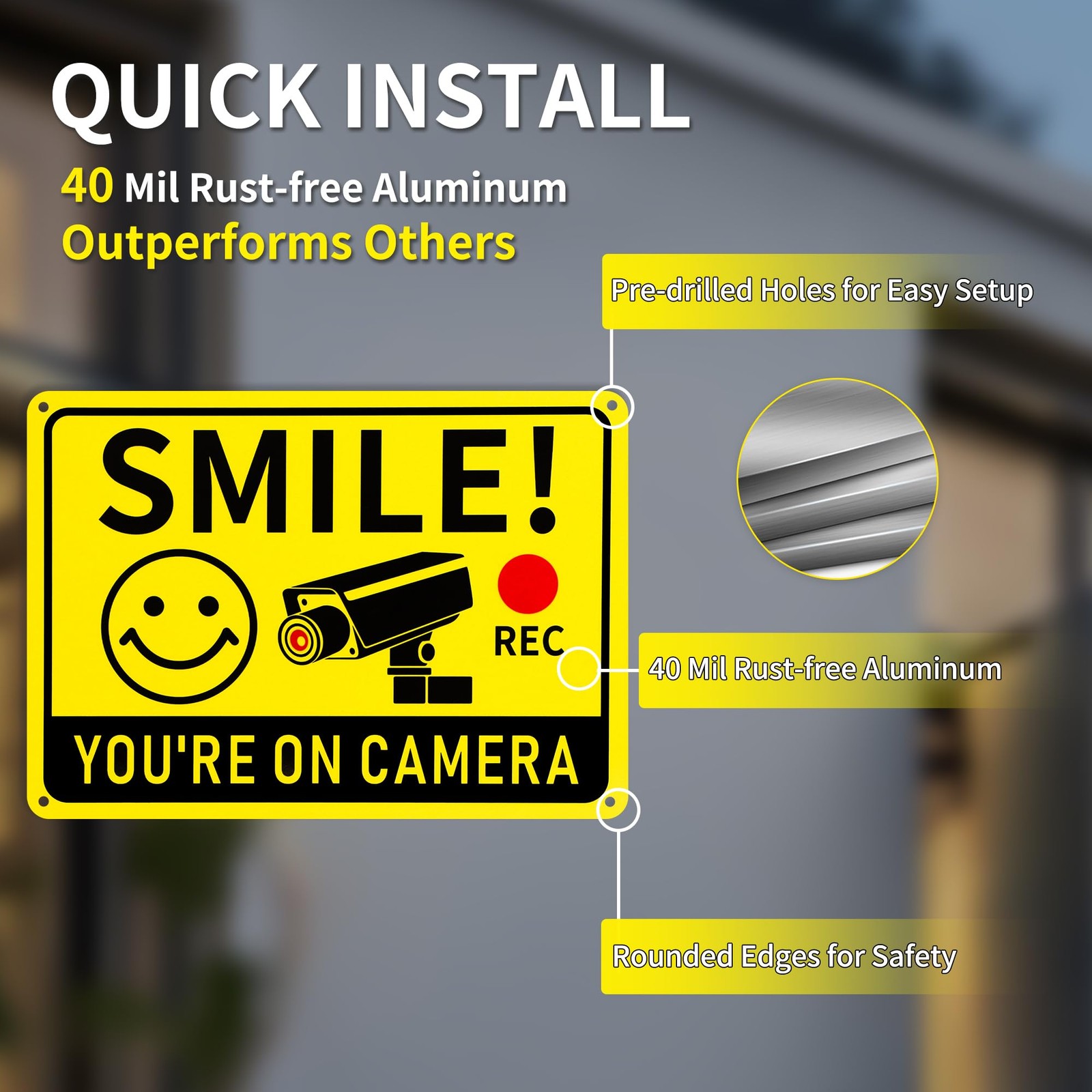 2 Pack Smile You&rsquo;re on Camera Signs – Video Surveillance Signs Outdoor, 10&Prime;x7…