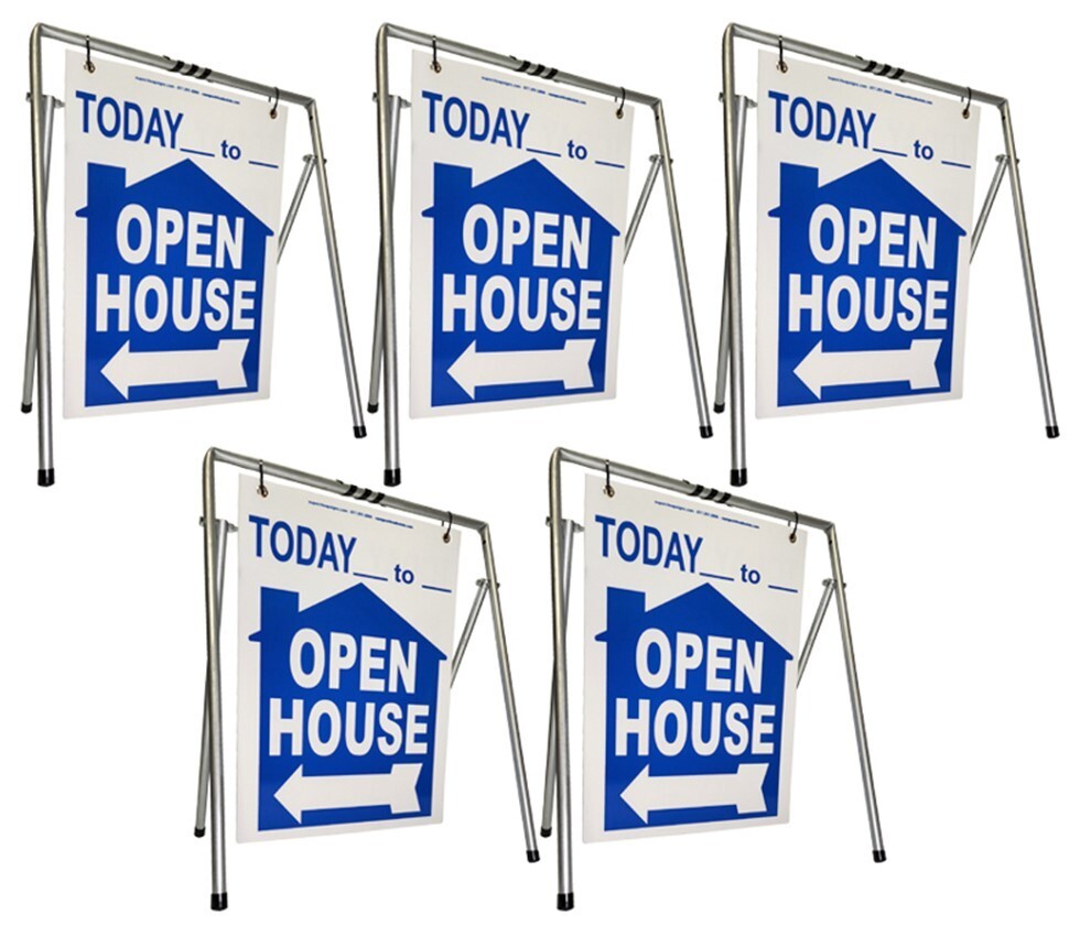 Real Estate Open House Sign Kit Metal A-Frame 5-Pack Blue House Swinger Today