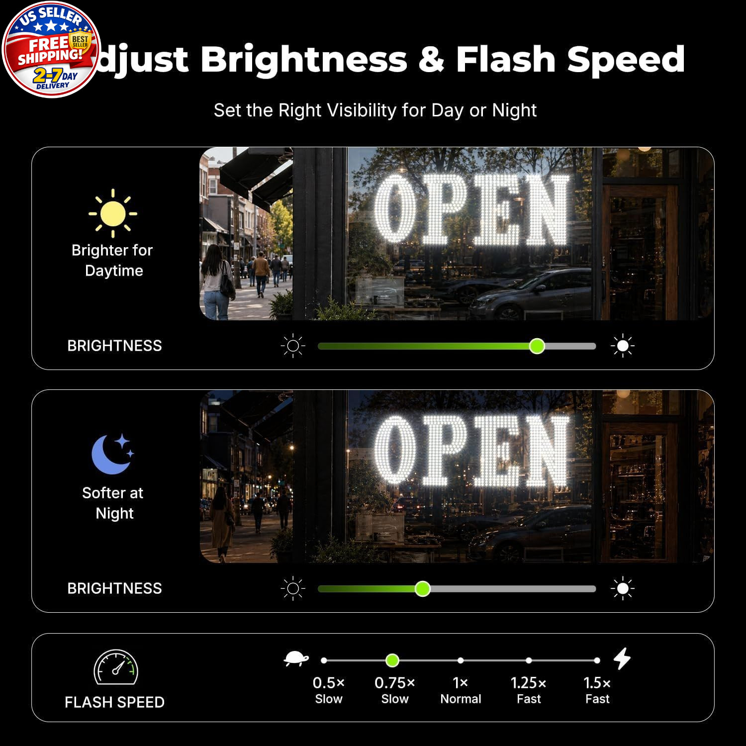 40&Prime; x 14&Prime; Large LED Open Sign with Remote Control High Bright Visibility Busines
