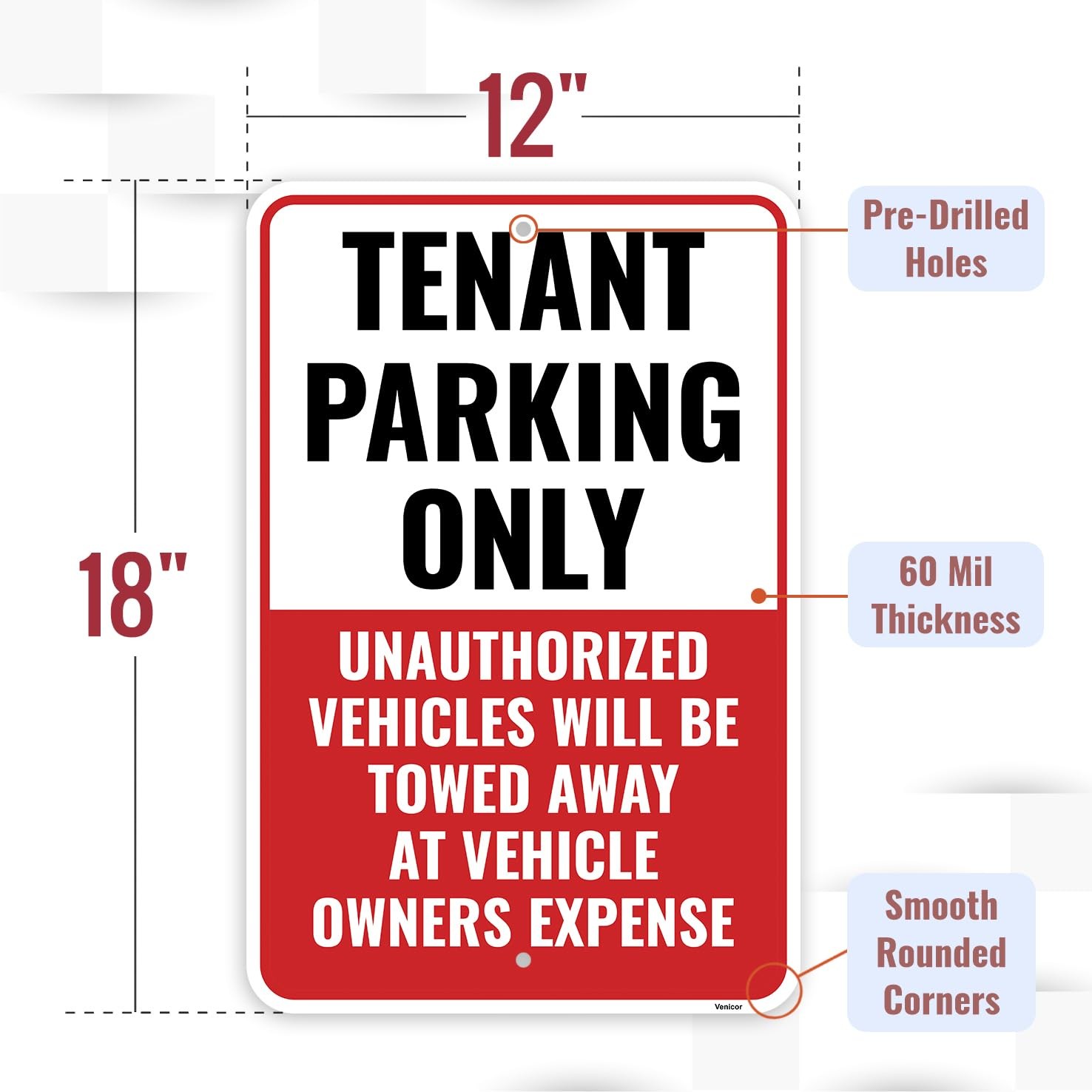 2PC Tenant Parking Only Sign, 18 x 12 Inches – Aluminum – Resident Private Pa…