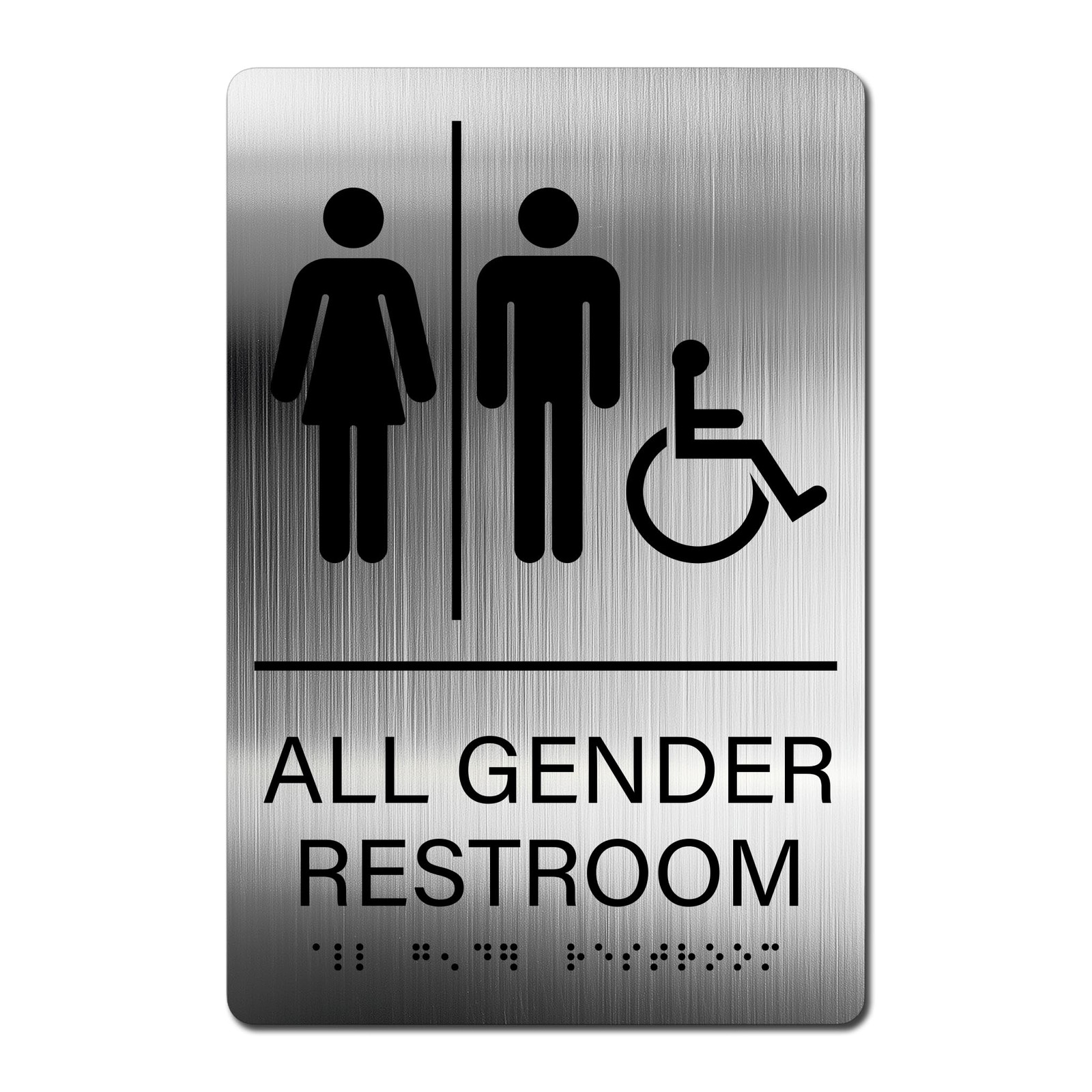 All Gender Restroom Sign Braille Gender Neutral 6×9 Inch Adhesive Black