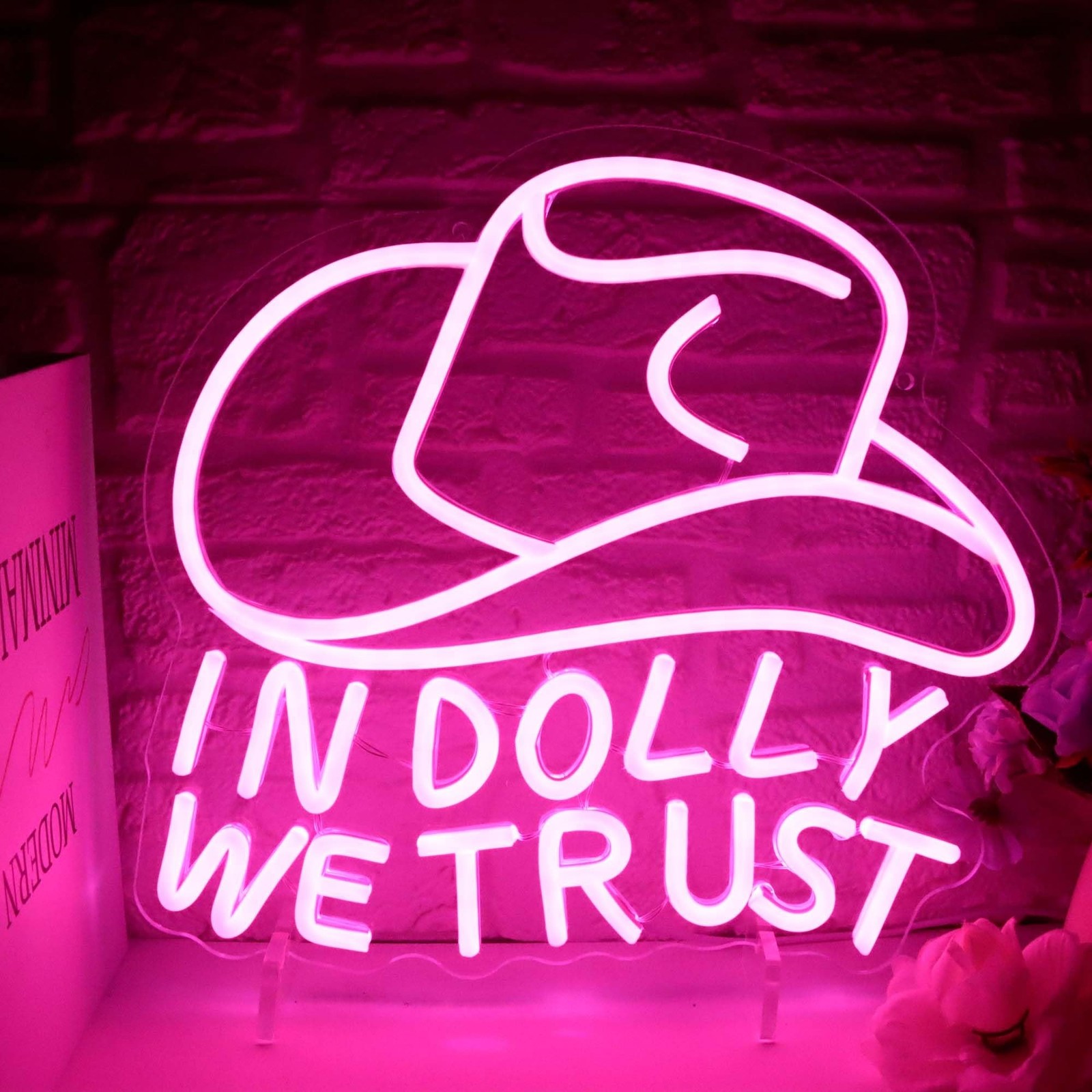 In Dolly We Trust Neon Sign, Pink Cowgirl Hat LED Signs, Country Retro Style …