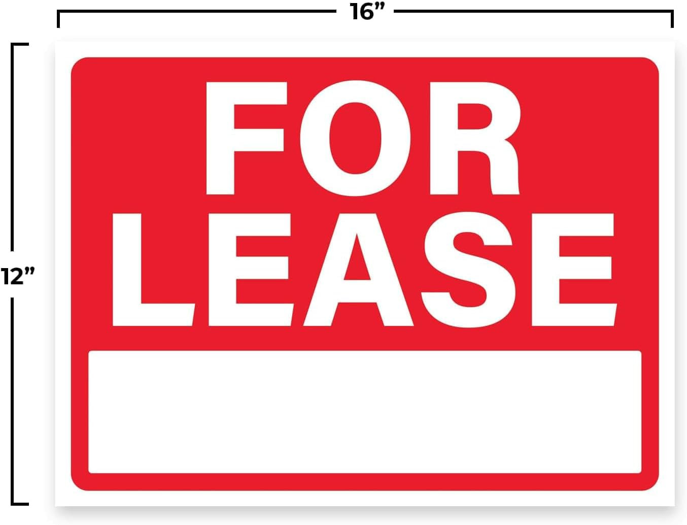 FOR LEASE Large Sign 12&Prime; H x 16&Prime; W Plastic Waterproof Signage 2PC