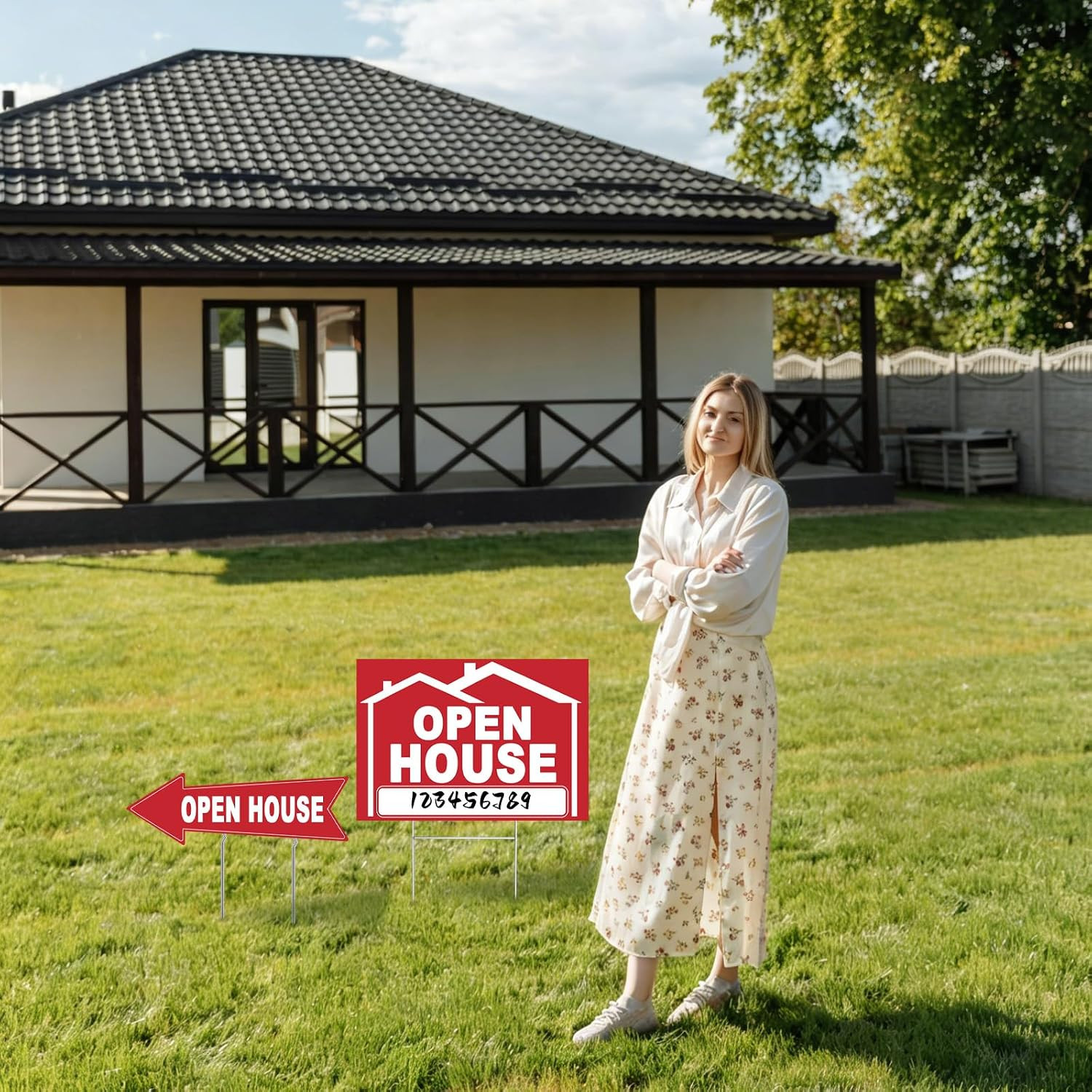 5 Pack Open House Signs for Real Estate 3 Pcs 17&Prime;X12&Prime; Large Double Sided Yard Si