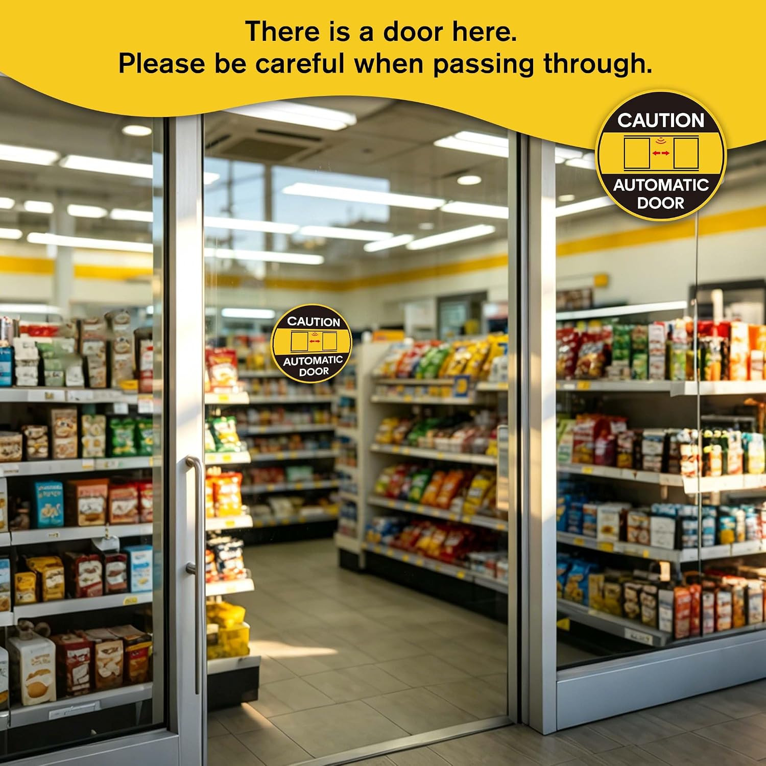 2PCS Caution Automatic Door Signs, Easy Installation Self Adhesive Vinyl Automat