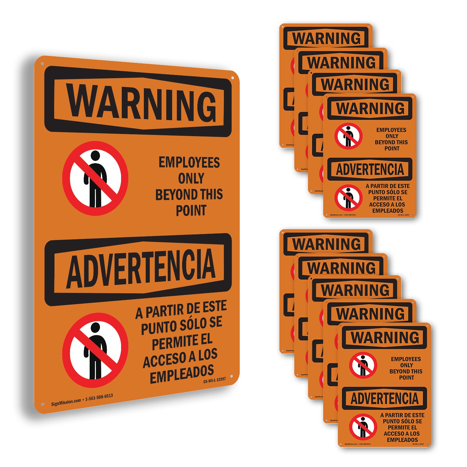 Employees Only Beyond This Point Bilingual OSHA WARNING Sign, Decal 5 or 10 Pack
