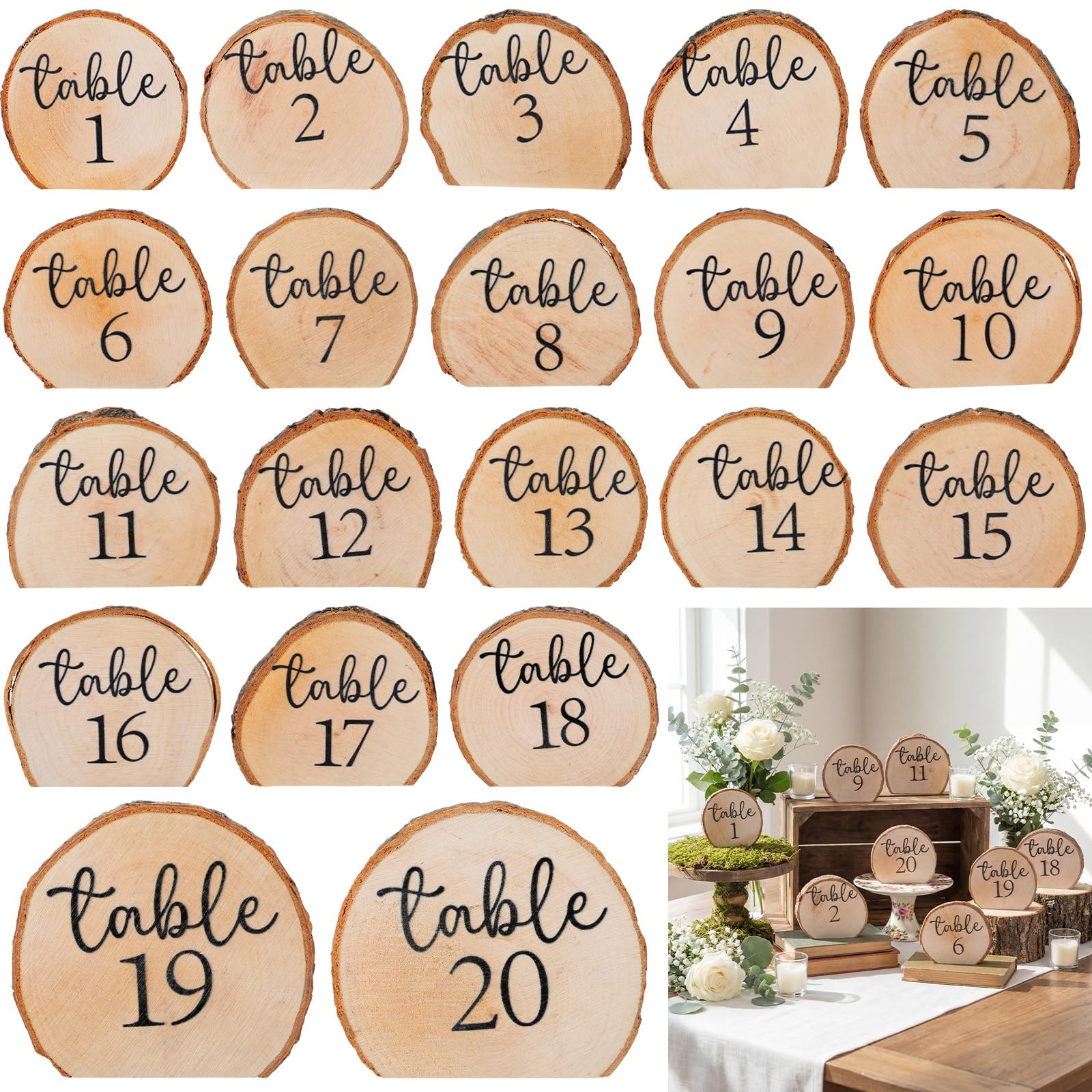 20 PCS Rustic Wood Table Numbers Set Wedding Centerpieces Banquet Seating
