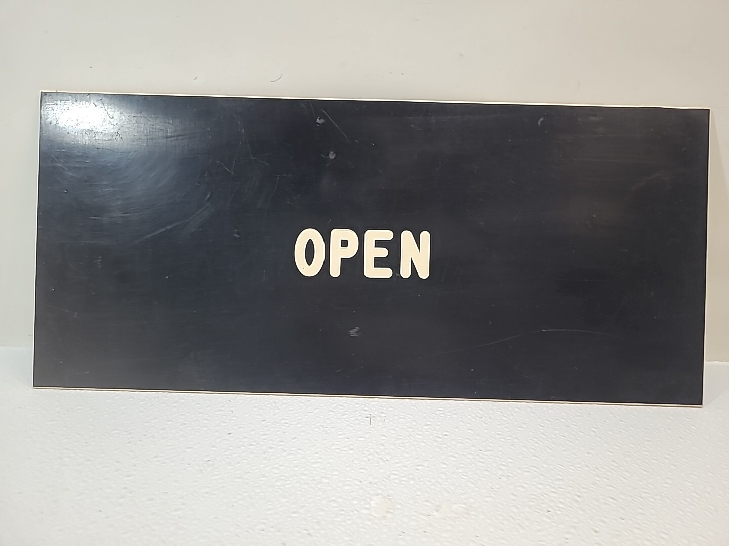 Set of Vintage OPEN / CLOSED White Letters On Black Double Sided 18&Prime; x 8&Prime;