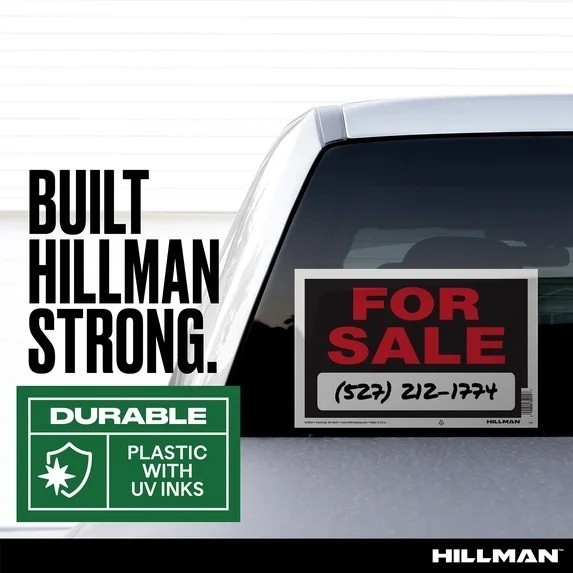 (2 pack) Hillman For Sale Sign, Garage Sale Sign, Black and Red, Plastic, 8&Prime;x12&Prime;