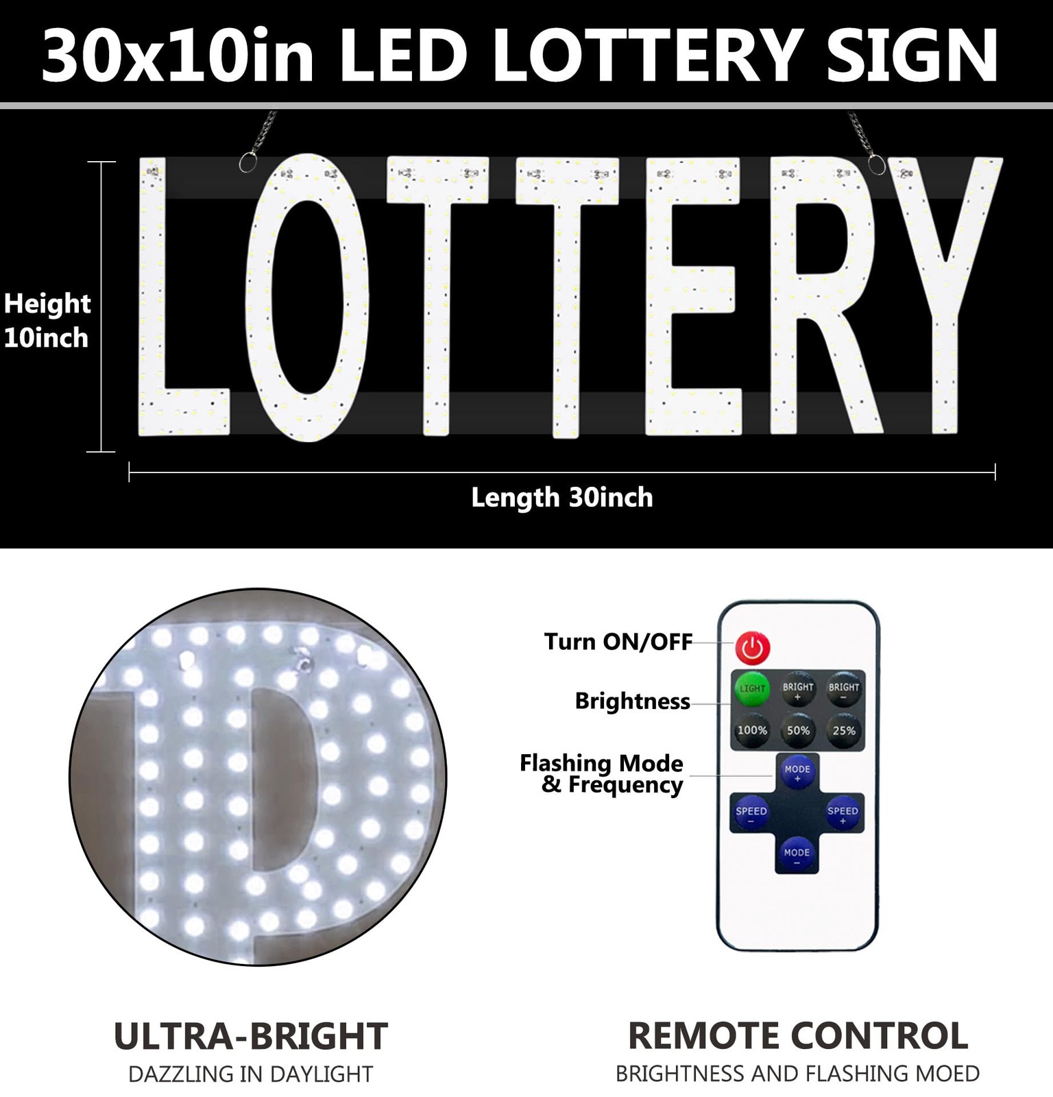 Snailgo Led Lottery Sign For Business30X10 Lotto Grocery Shop Store Sign Remote