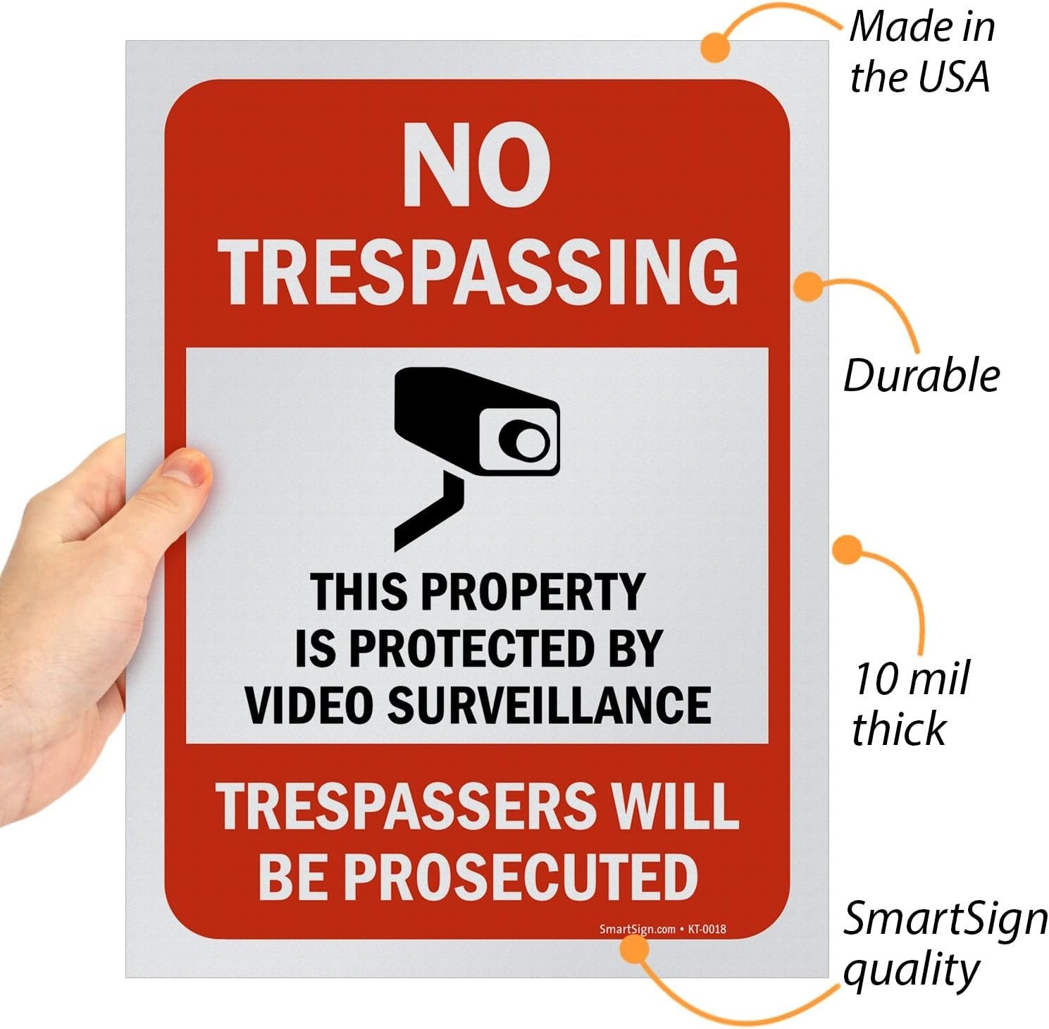 Pack of 5 12 x 9 inch “No Trespassing – Property Protected By Video Surveilla…