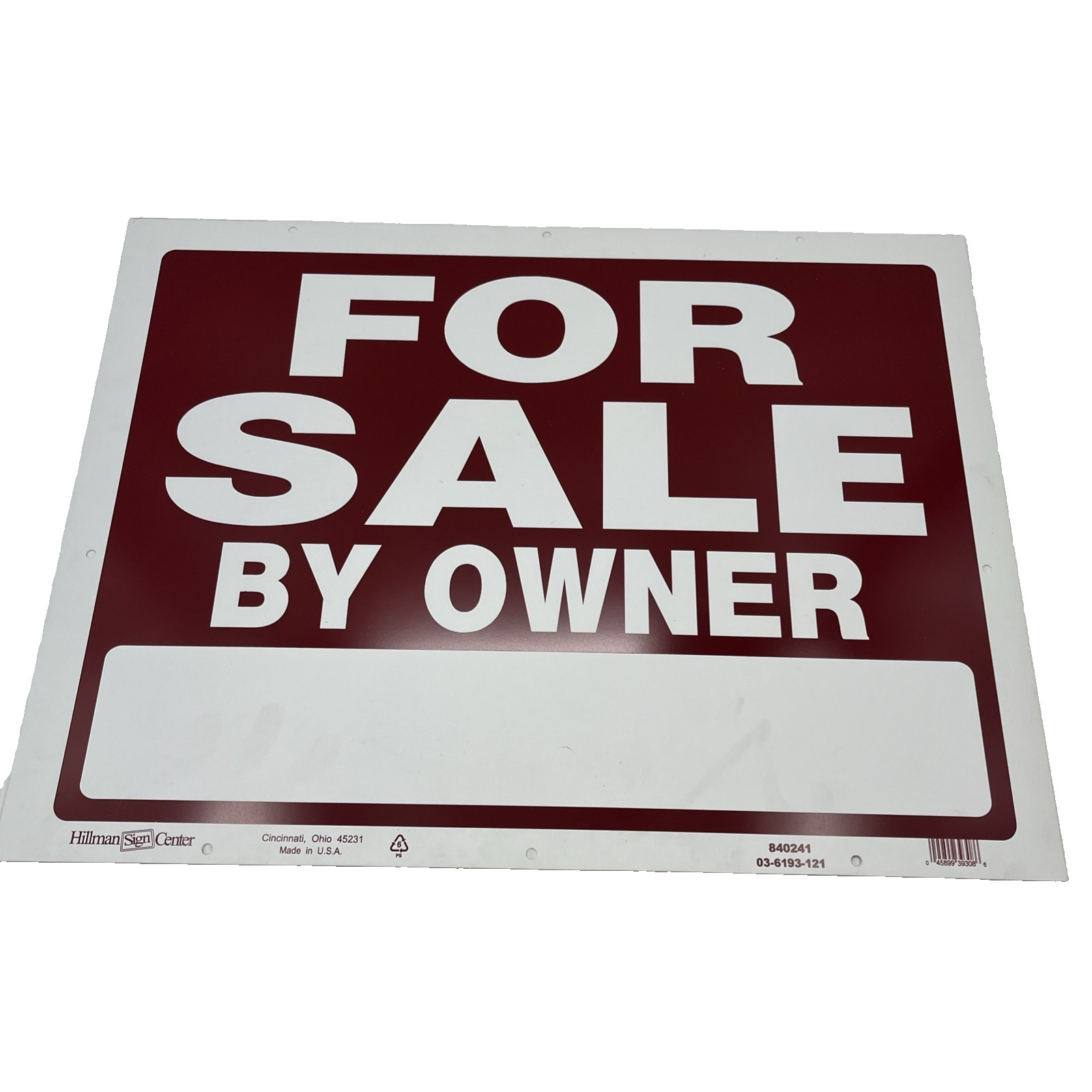 For Sale by Owner Sign, Plastic, Red/White, 18” x 24” 840241. {C7}.