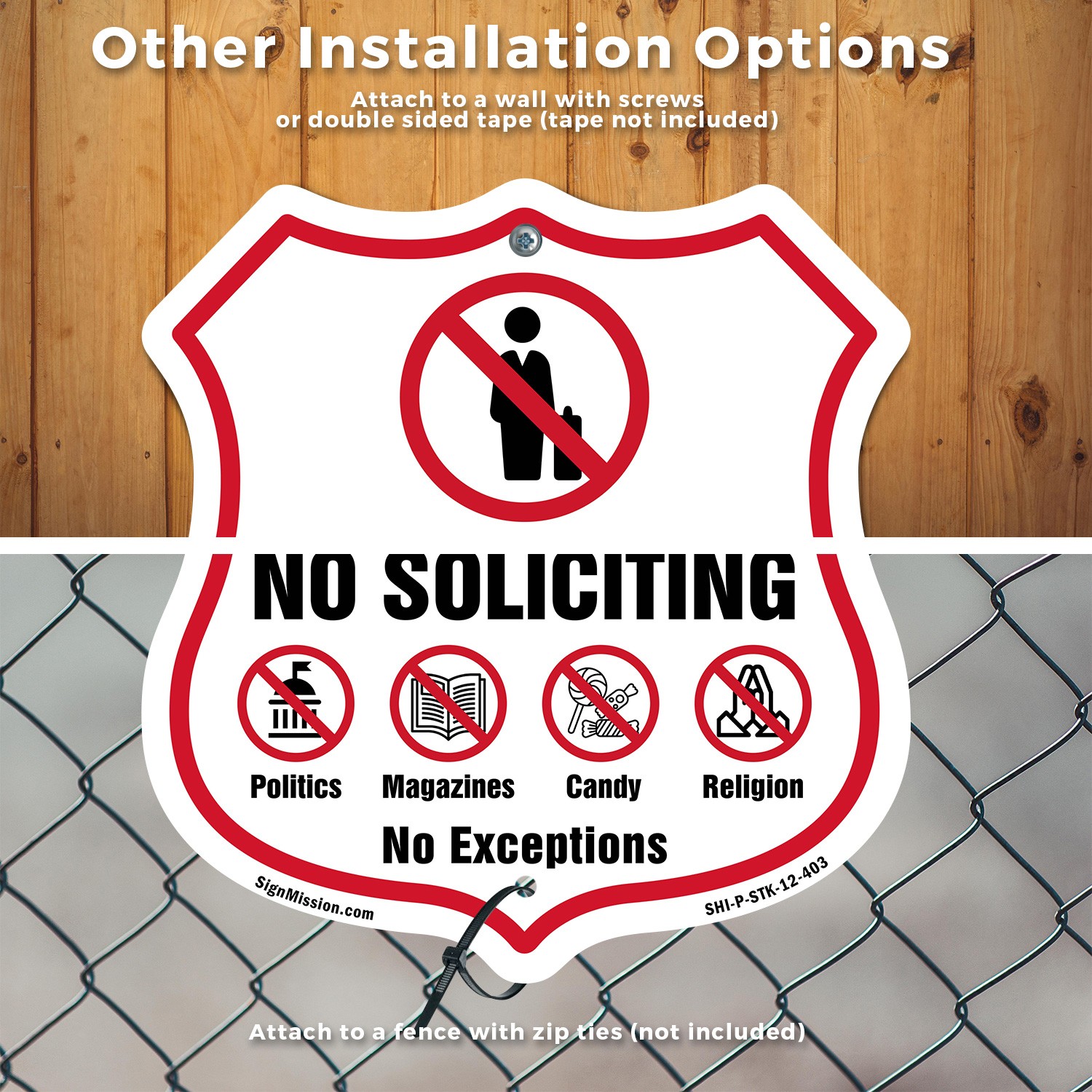 No Soliciting Shield Sign No Politics Magazines Candy Re Shield Sign With Stake