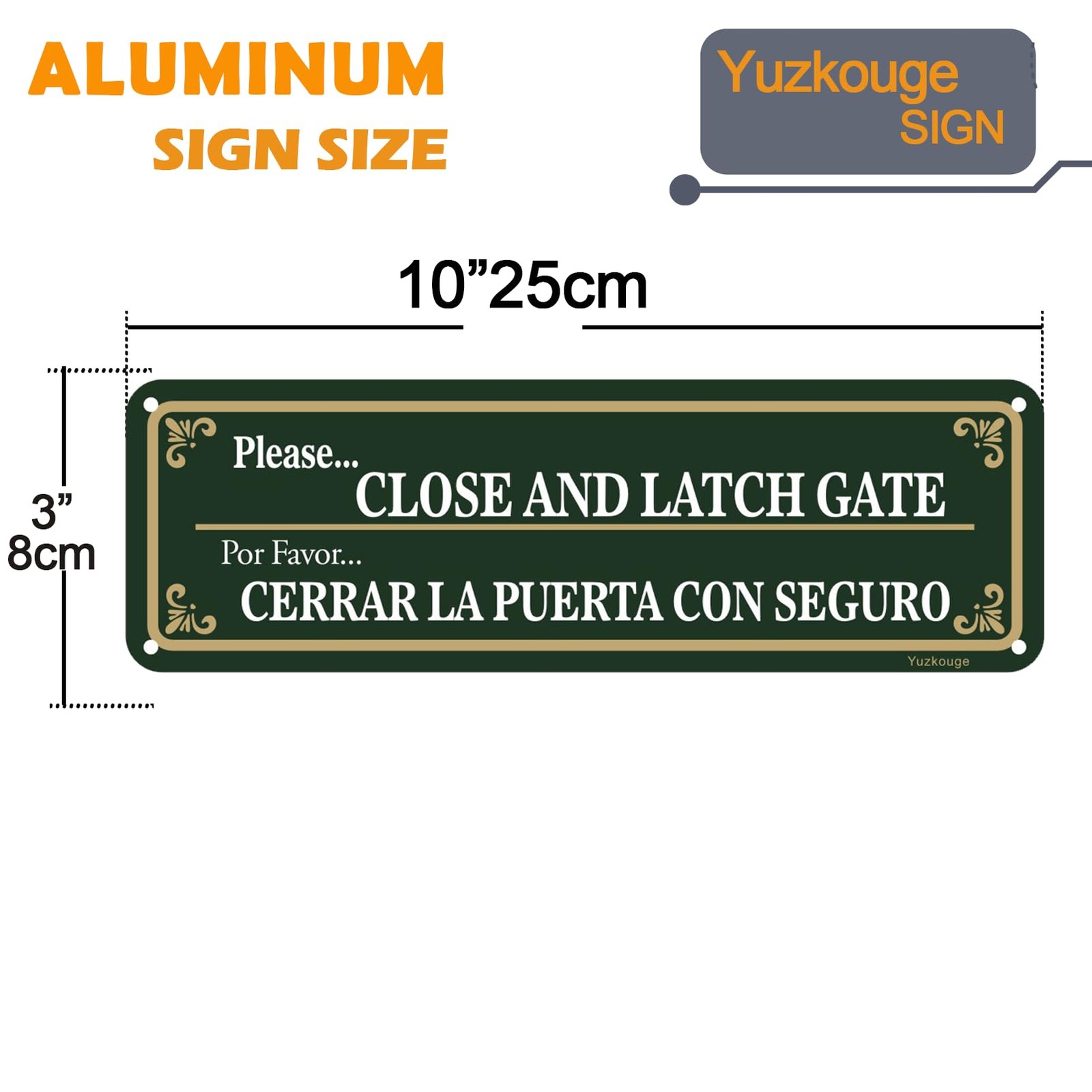 2 Pack 10×3 Inch Please Close And Latch Gate Sign Bilingual English Spanish