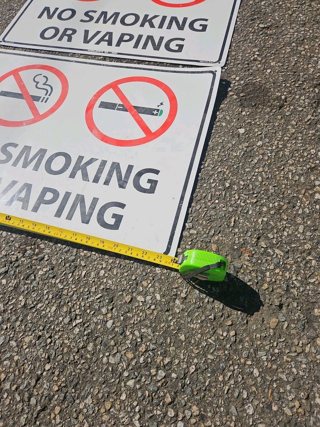 2 No Smoking or Vaping LARGE Metal Signs USED CONDITION 18X24 INCHES
