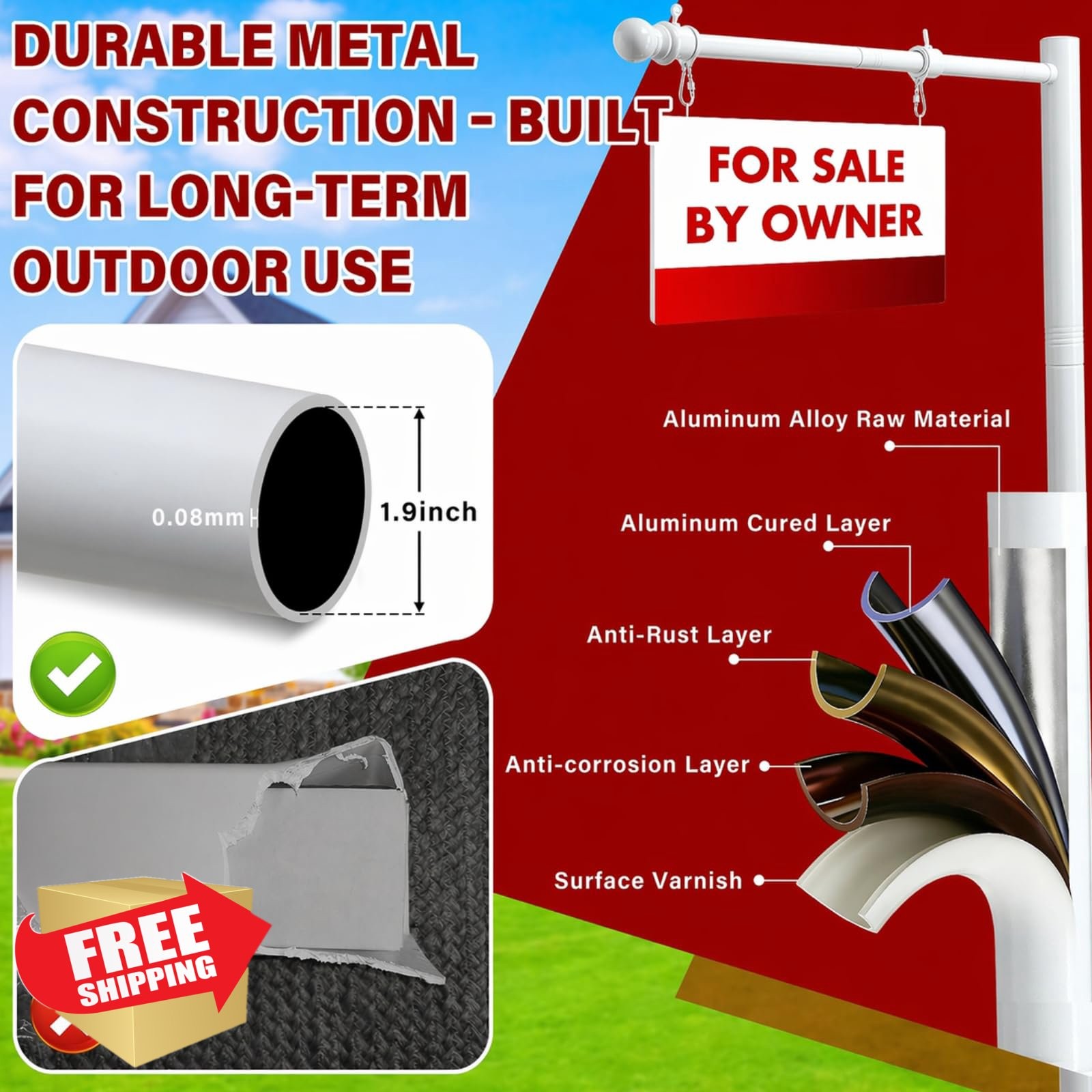 Real Estate Sign Post – Heavy Duty Metal Yard Sign Holder with Anti-Tip Ancho…