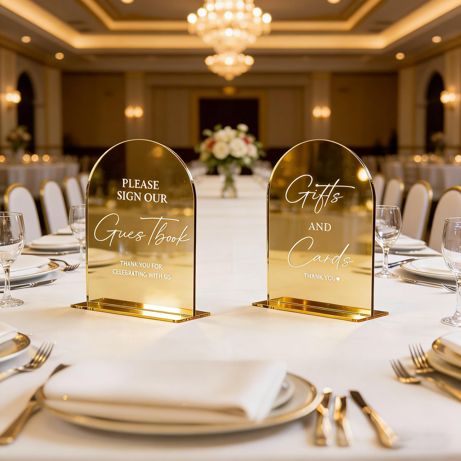 Gold Mirror 5×7 Inch Acrylic Wedding Table Signs Stand Base Reception Decor