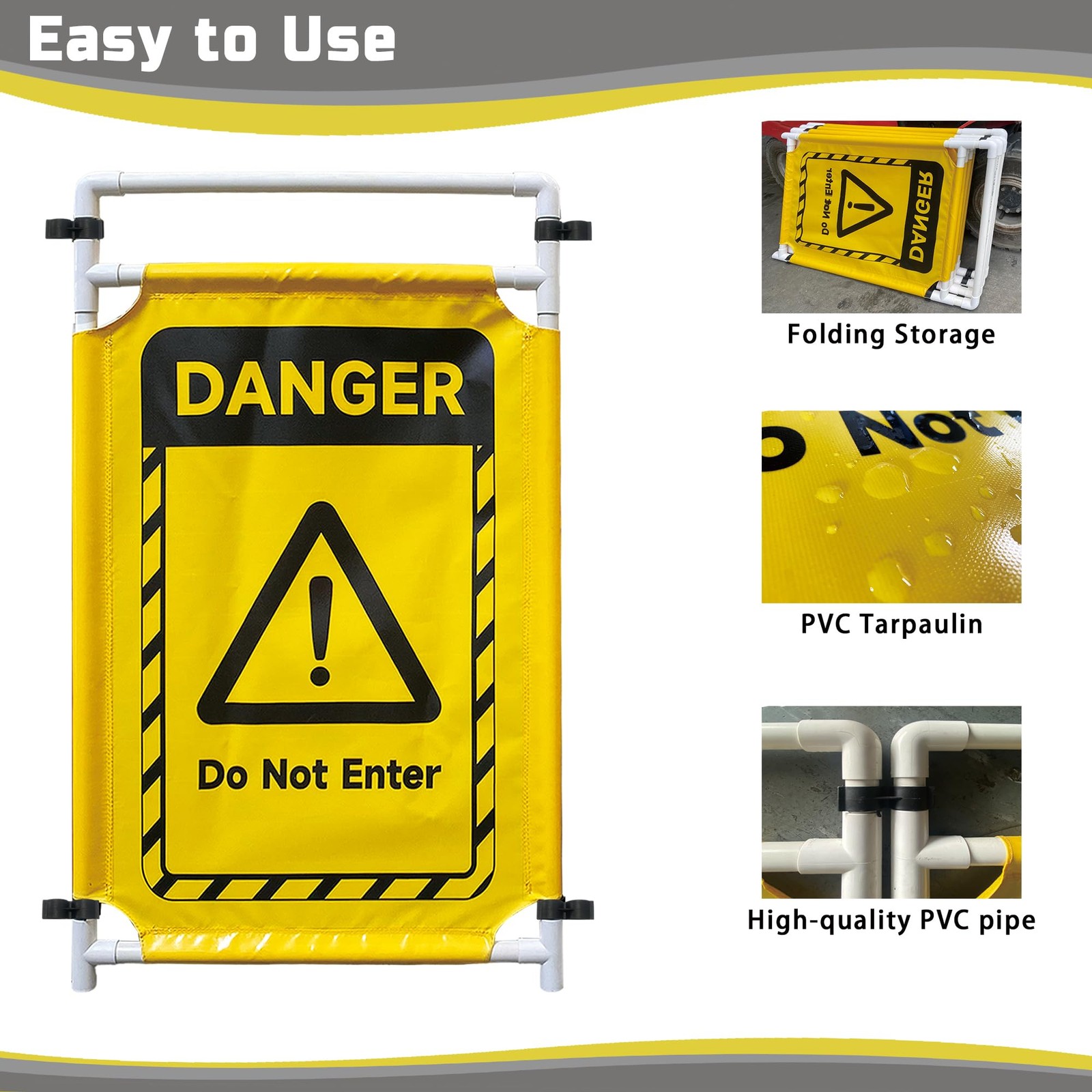 Safety Caution Barricade 2Panels Foldable Signs With PVC Tarp Removable Safet…
