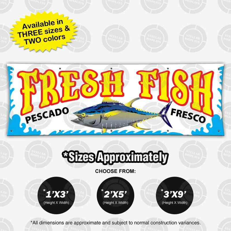 FRESH FISH Banner Food Restaurant Open Sign Shop Store Display Colorful Vinyl