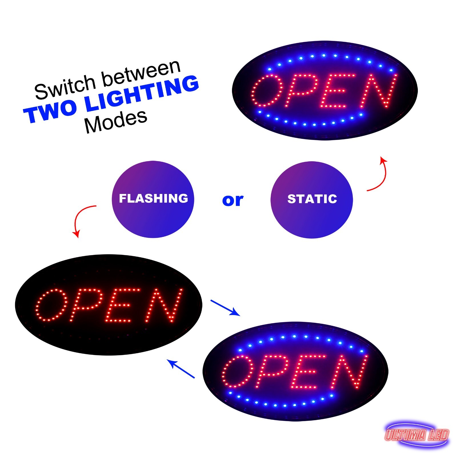 LED Neon Open Sign 19&Prime; x 10&Prime; by Ultima LED: Bundle for Business Includes 3 signs