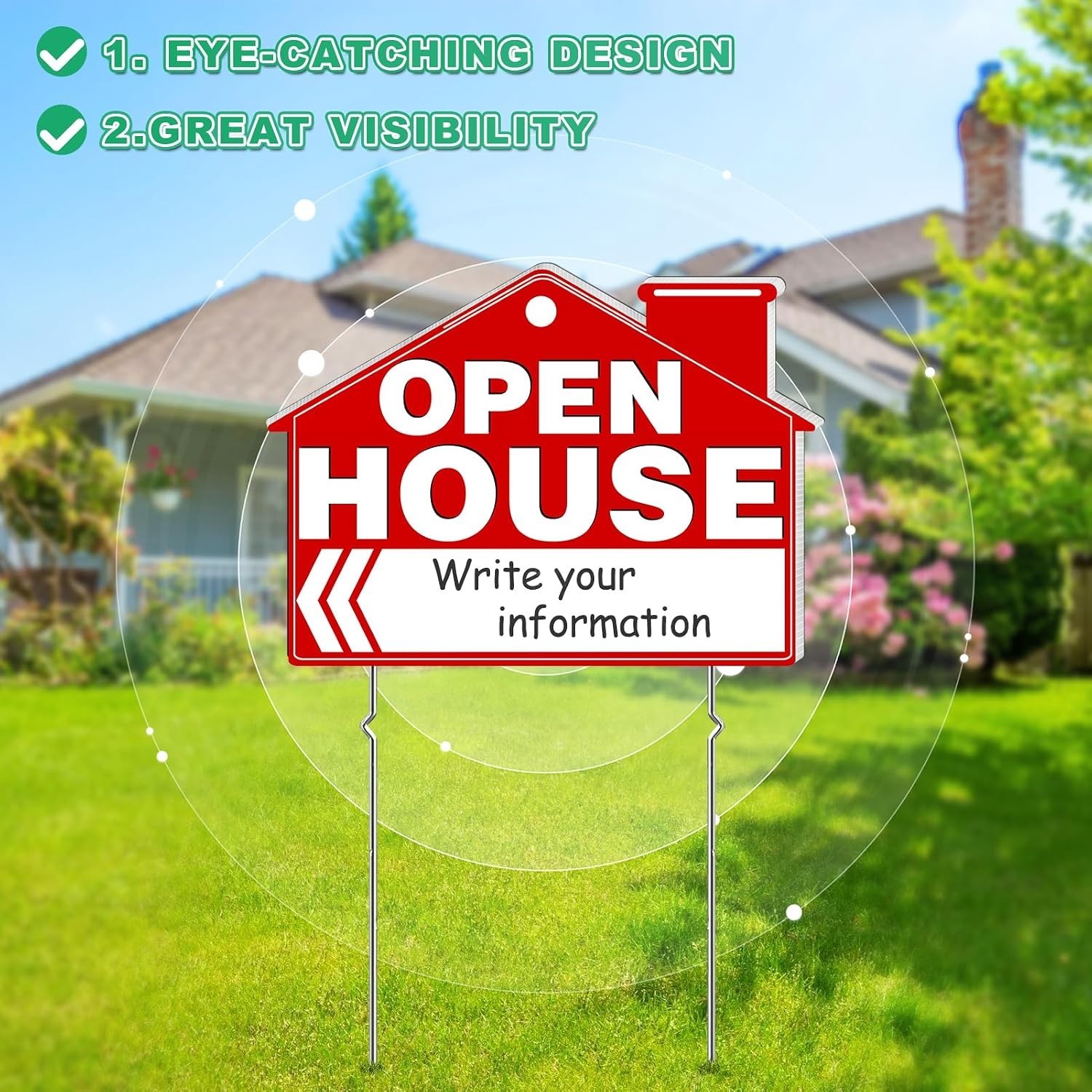 Open House Signs for Real Estate, 5 Packs 17&Prime; x 13&Prime; Large Double Sided Yard S…