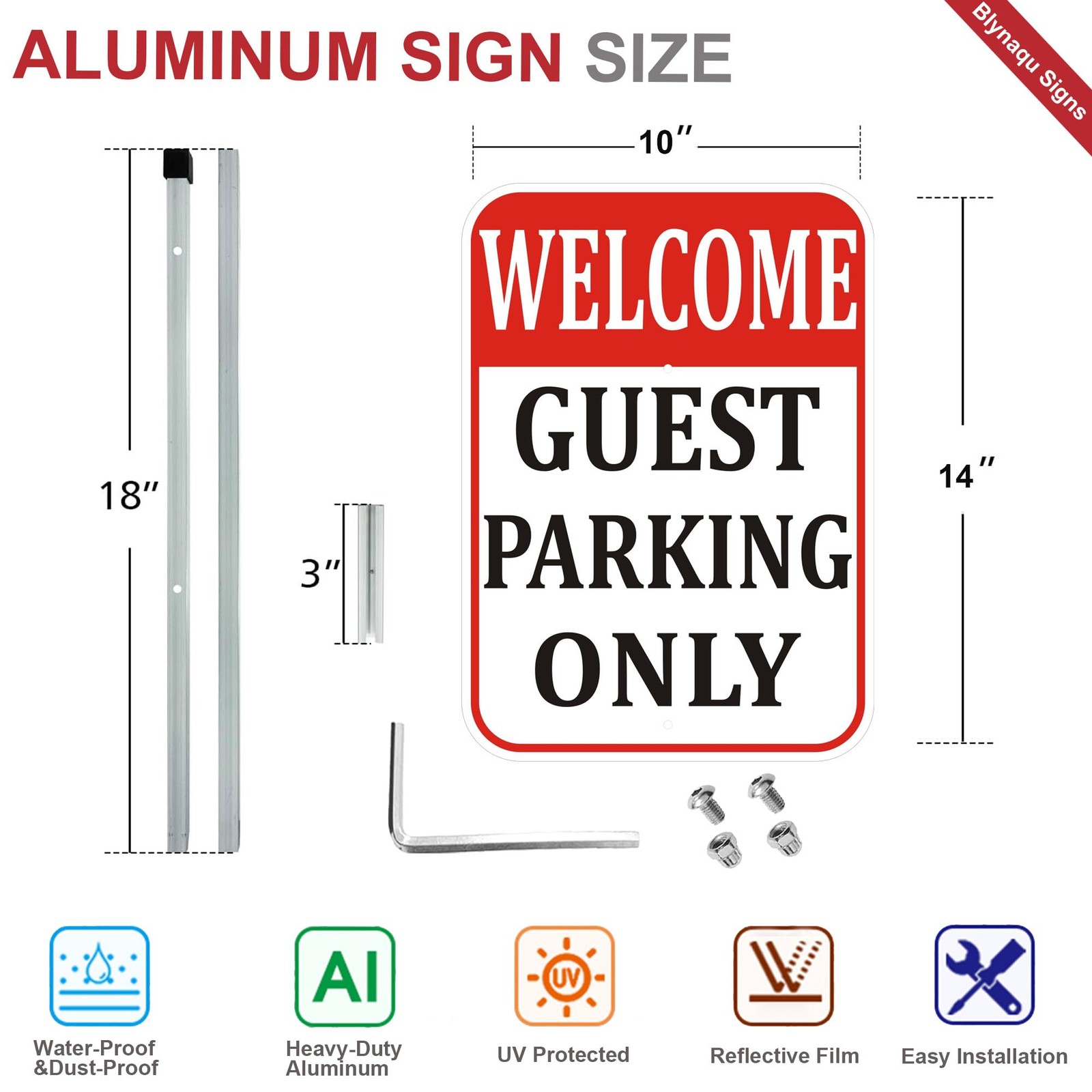 Welcome Guest Parking Only Sign 10×14 Inch Reflective Aluminum Stake 2 Pack