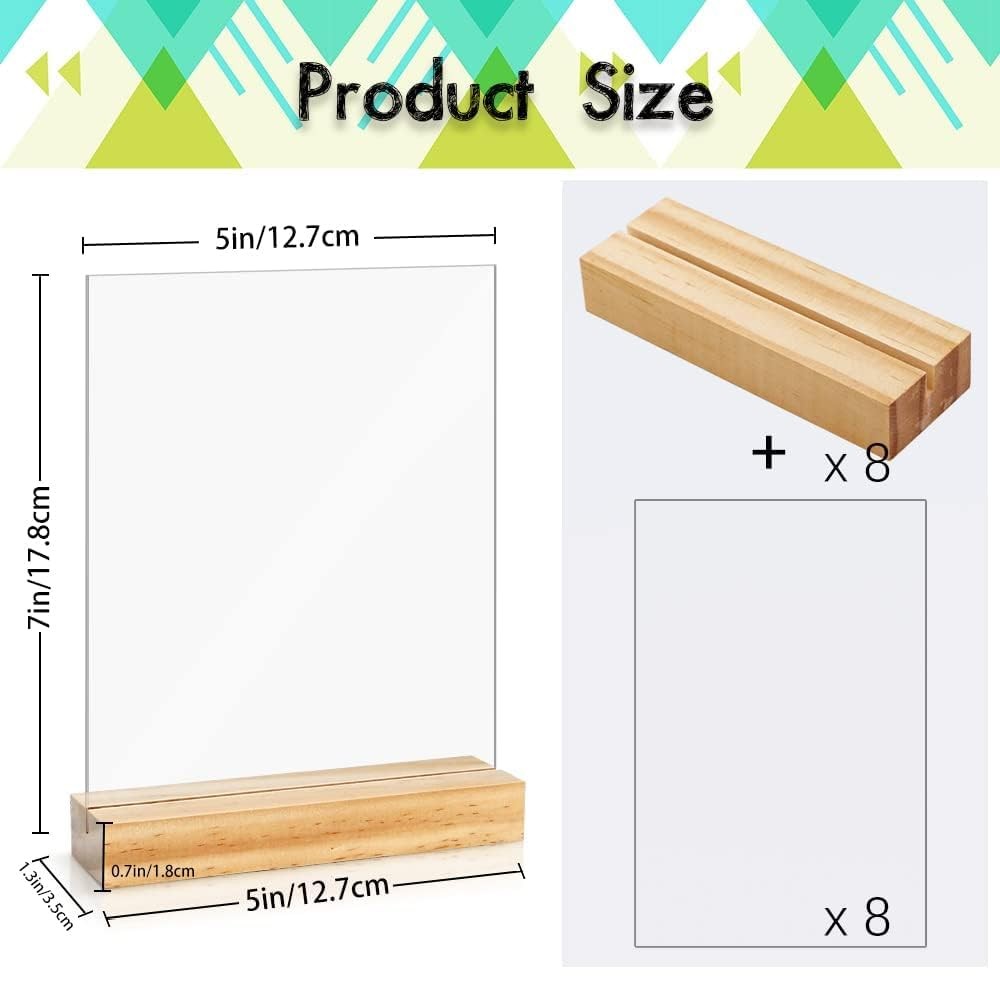 8 Pack Blank Clear Acrylic Table Displays With Wooden Stands 5×7 Inch Sign