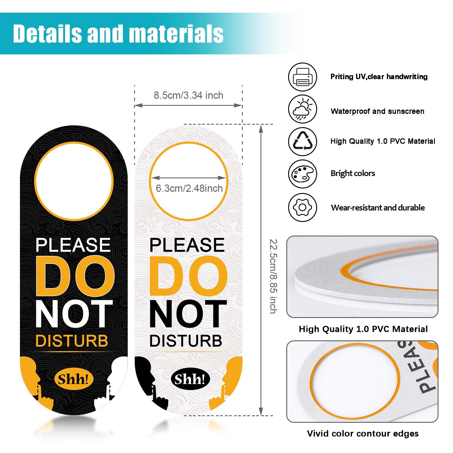 2 Pack Do Not Disturb Door Hanger Sign 4 Count (Pack of 1), Black, White