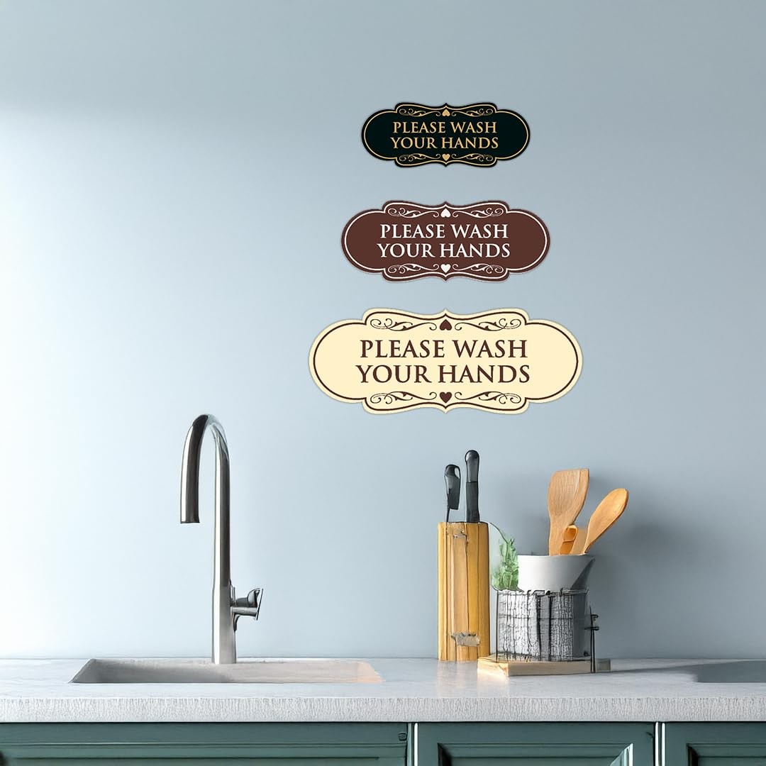 Designer Please Wash Your Hands Sign – Easy Installation | Durable Wall or Do…