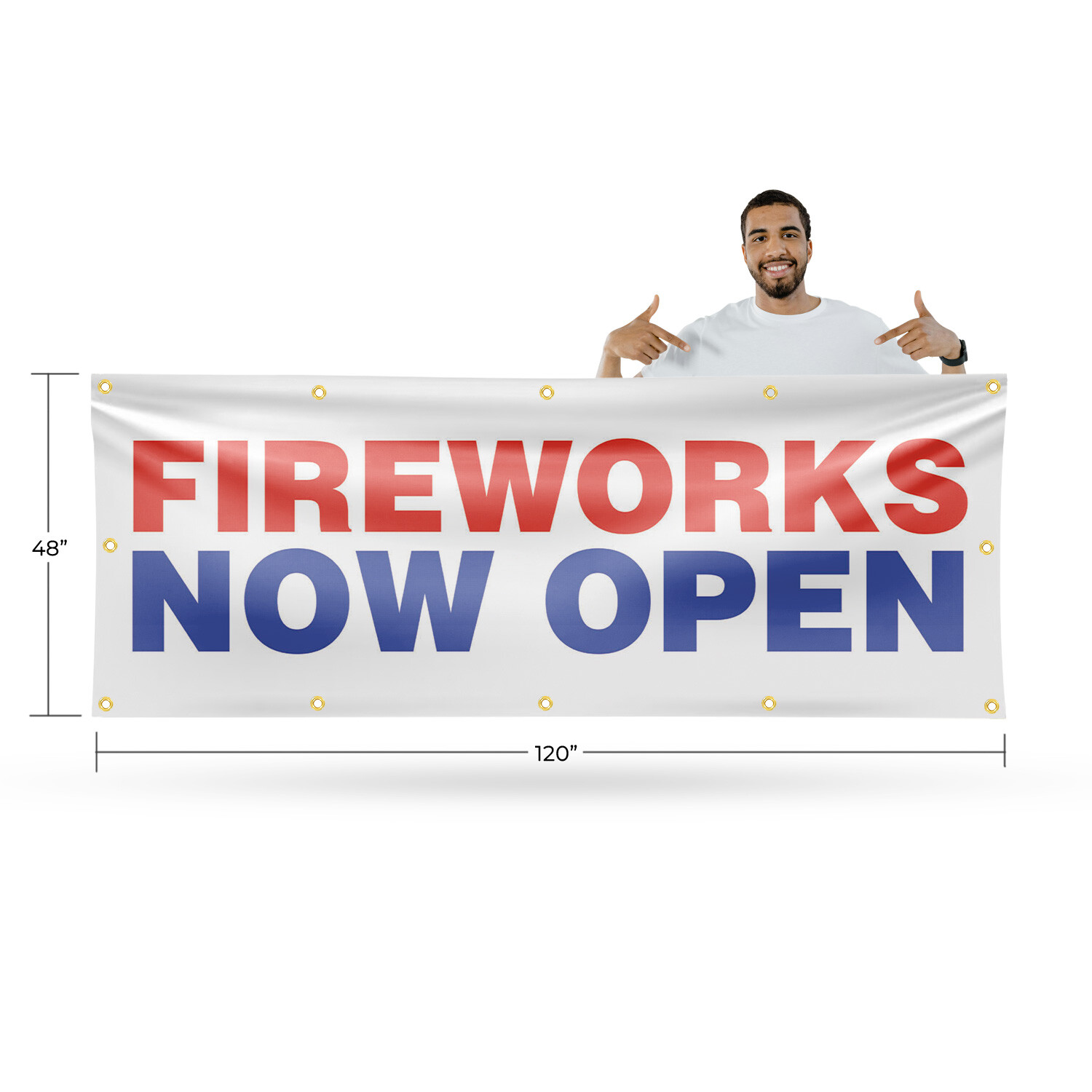 Fireworks Now Open Vinyl Banner Sign with Metal Grommets Heavy-Duty