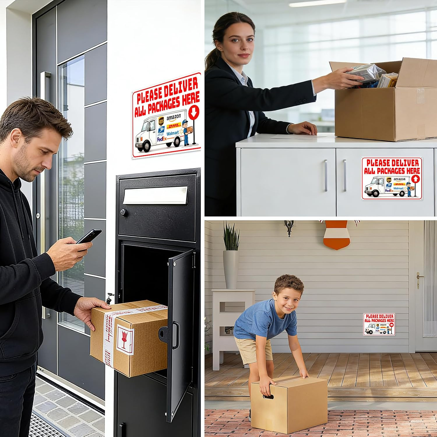 14 x 10 Inch Delivery Sign for Packages, Rust-Free Aluminum Metal Sign with Dire