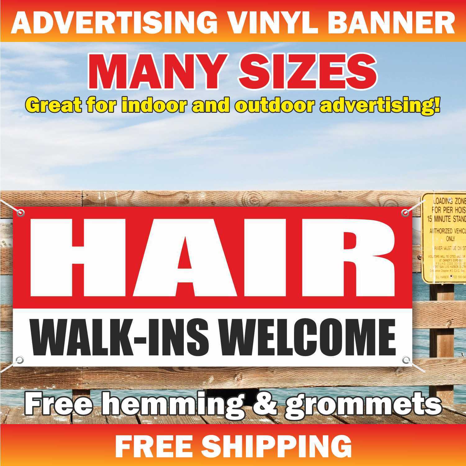 HAIR WALK-INS WELCOME Advertising Banner Vinyl Mesh Sign beauty spa barber shop