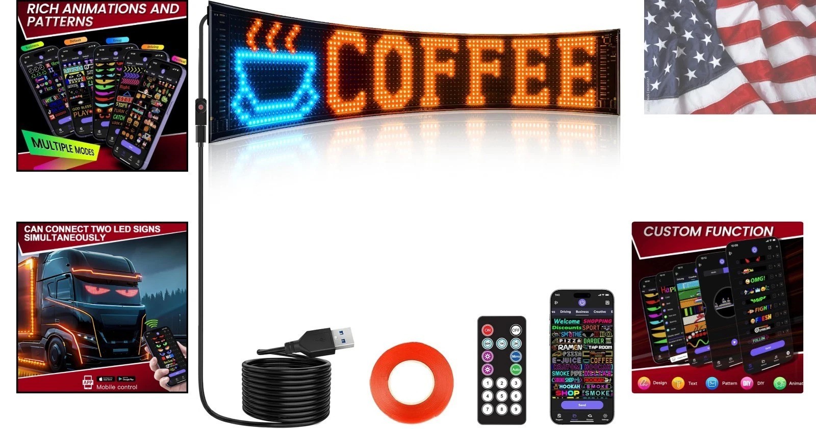 Bright Multiple Programmable LED Sign, 23 »x5 » Full Color Scrolling LED Sign…