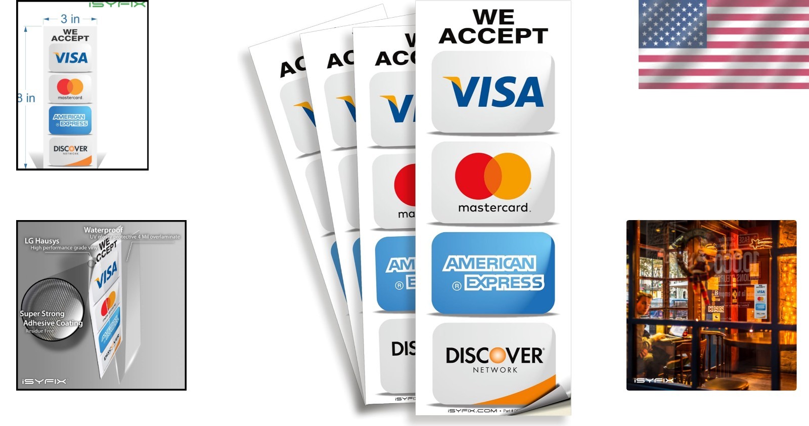 4 Pack Self-Adhesive Credit Card Signs – 3×8 Inch for Business