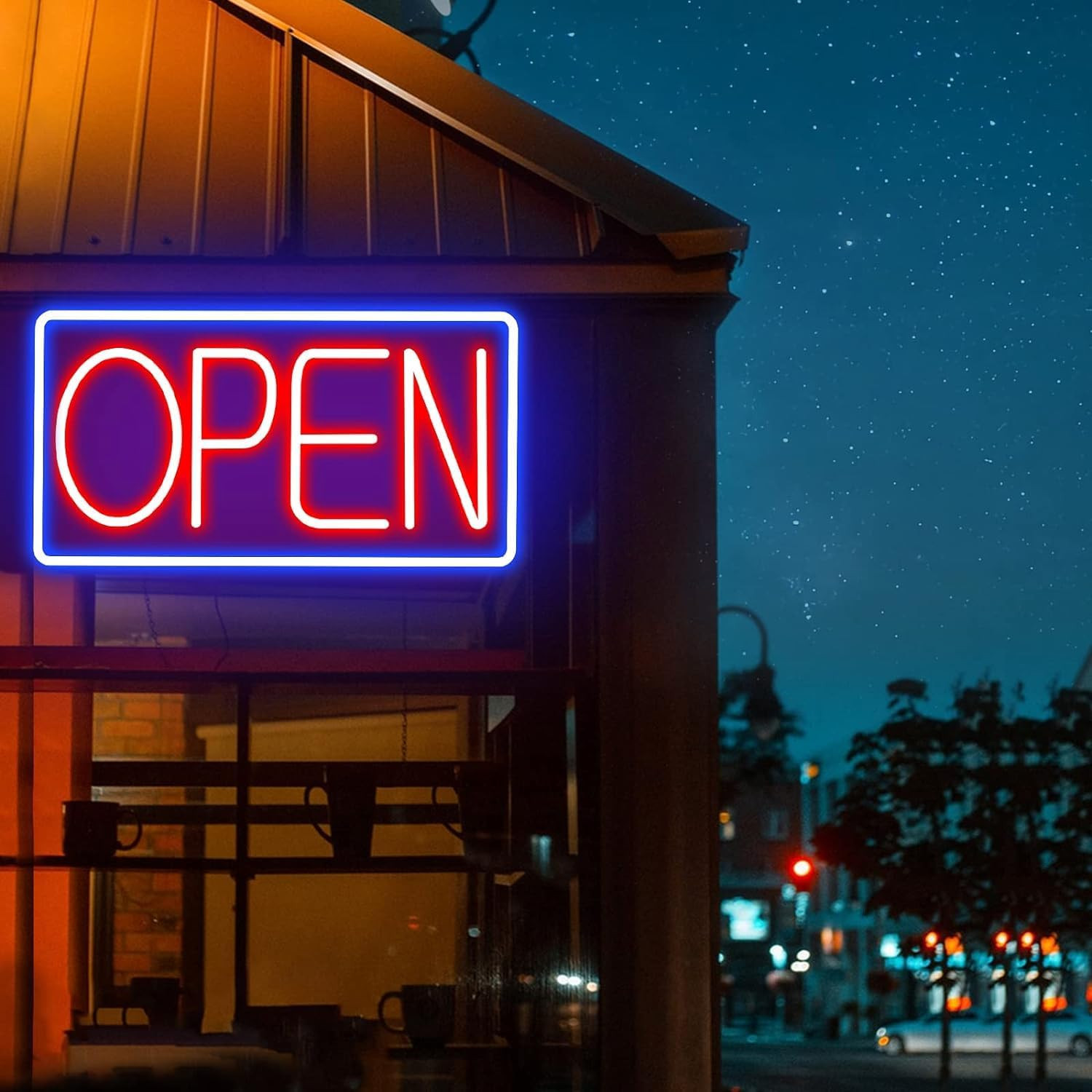 Ultra Bright LED Neon Open Sign for Storefront – 32 Inch Blue/Red