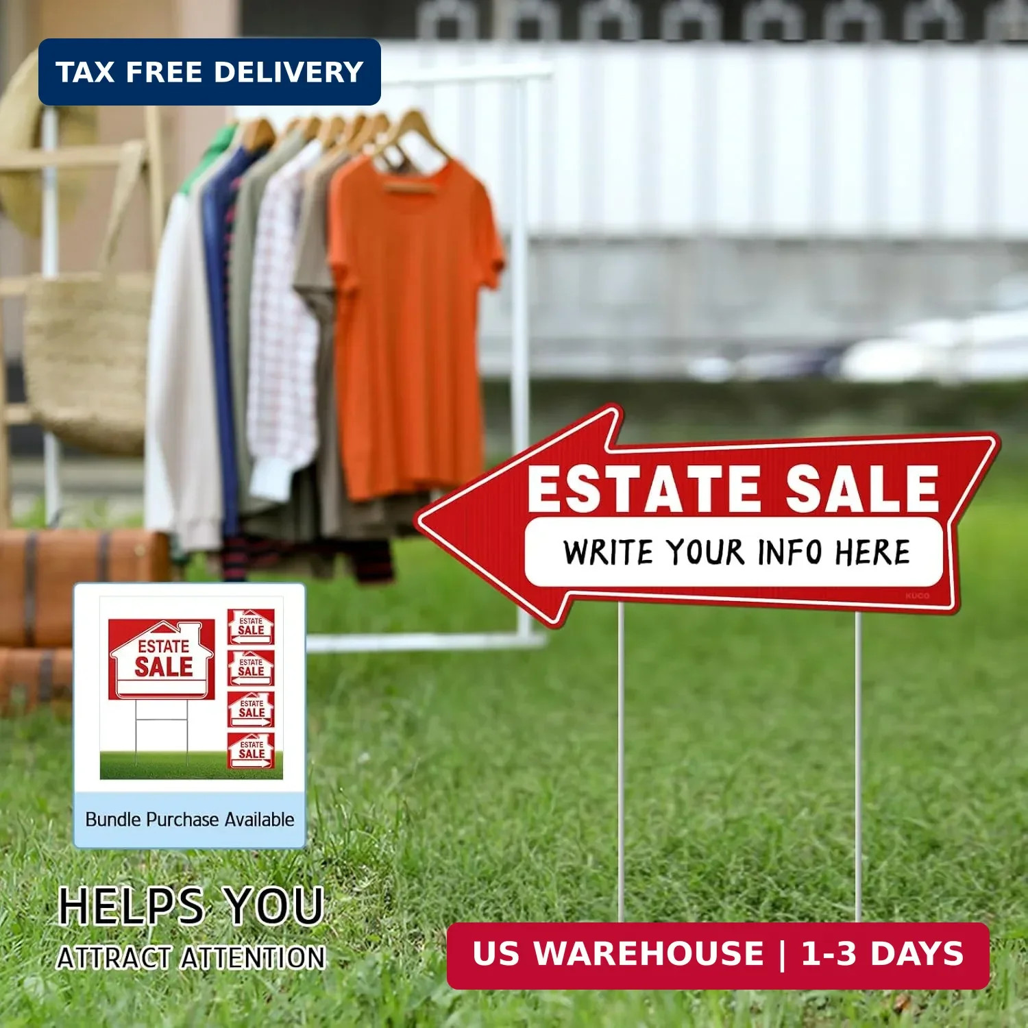 7 PC Estate Sale Signs, 17&Prime; x 6&Prime;, Estate Sale Signs with Stakes Double Sided, La